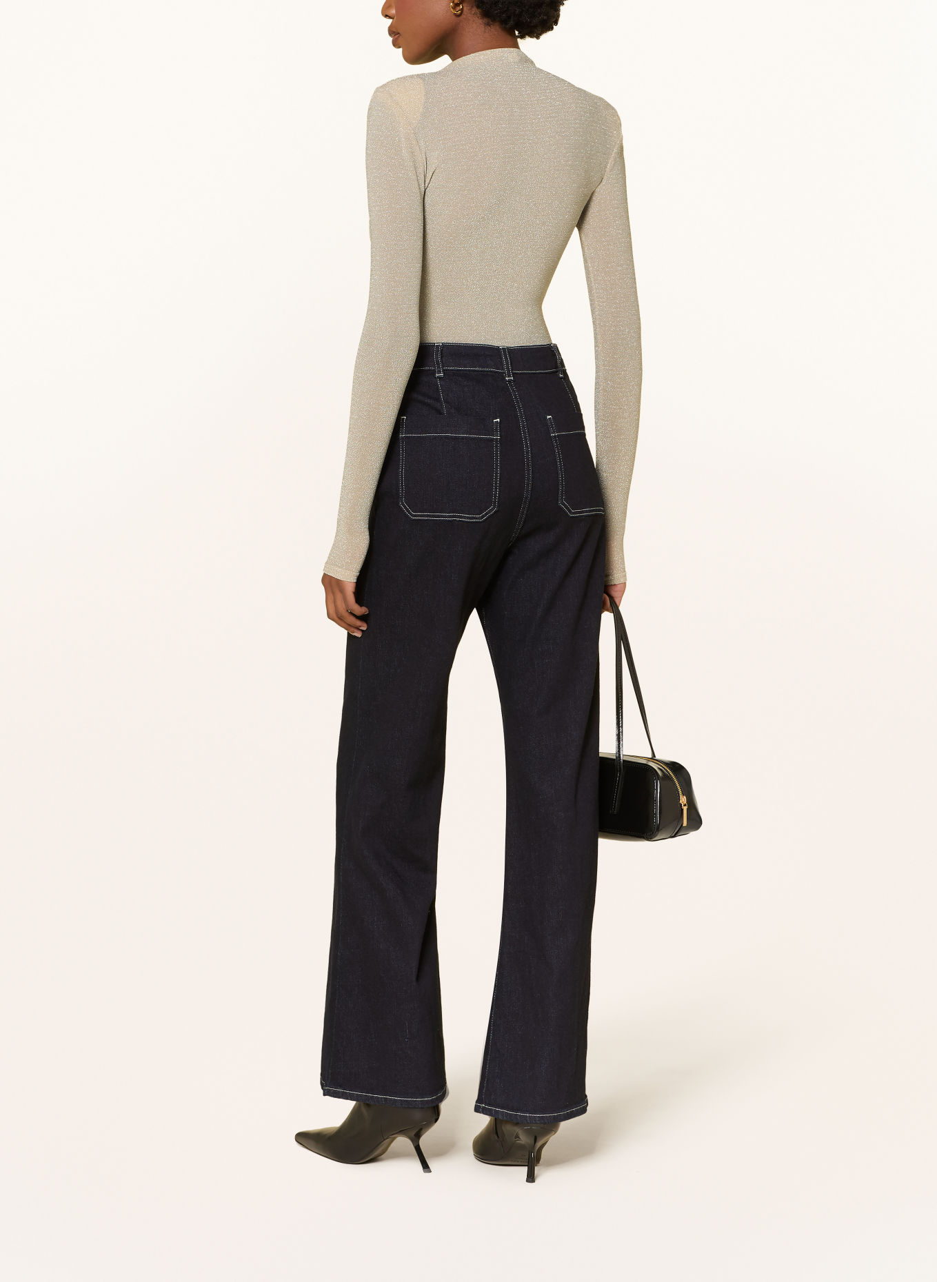 REISS SERENA Long-sleeve shirt with Glitter Yarn: GOLD