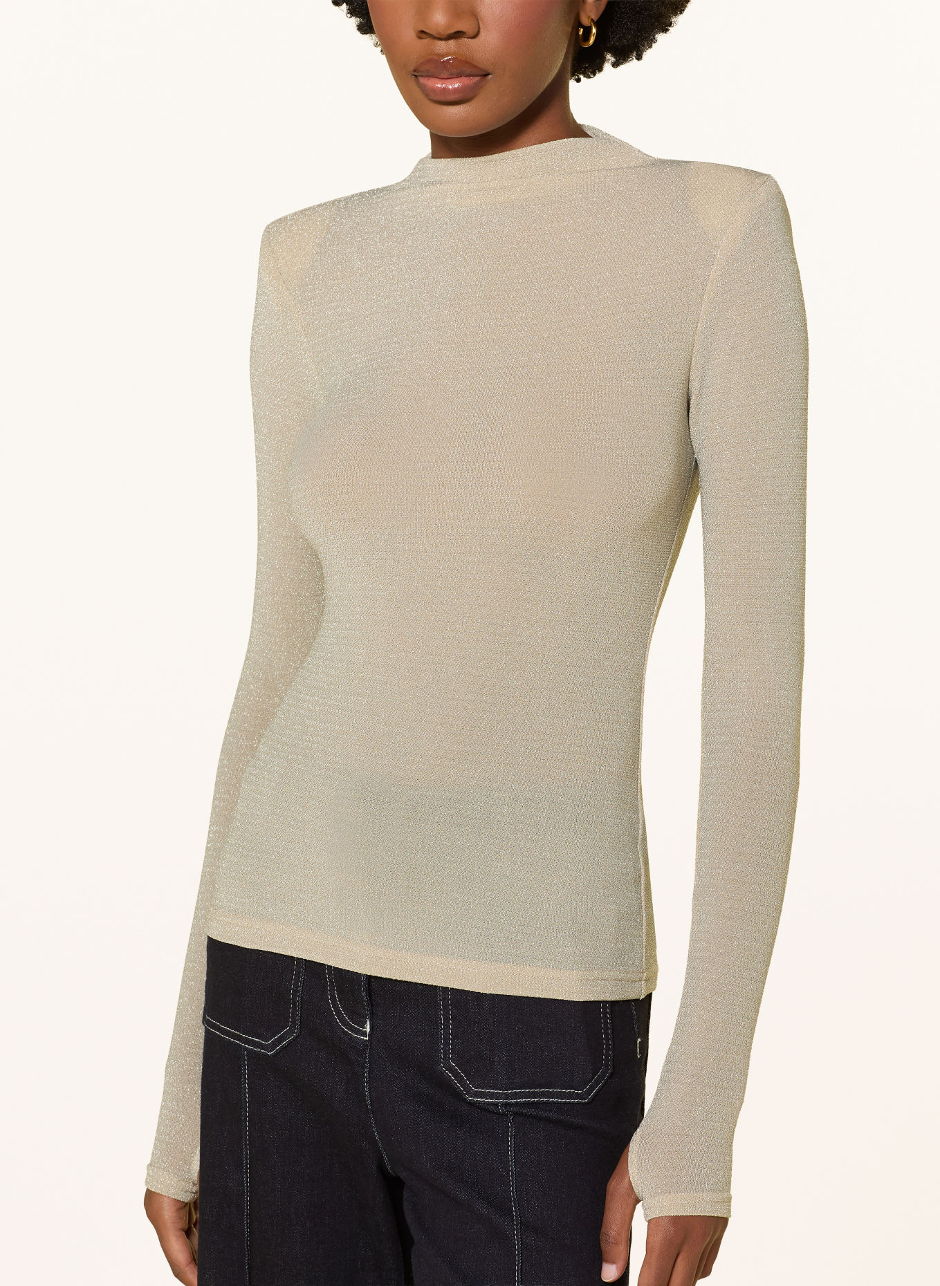 REISS SERENA Long-sleeve shirt with Glitter Yarn: GOLD