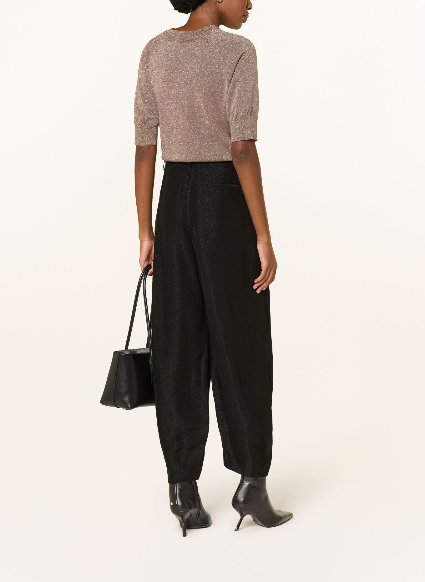REISS Gebreid shirt SUSANNE met glittergaren: BRUIN / GOUD