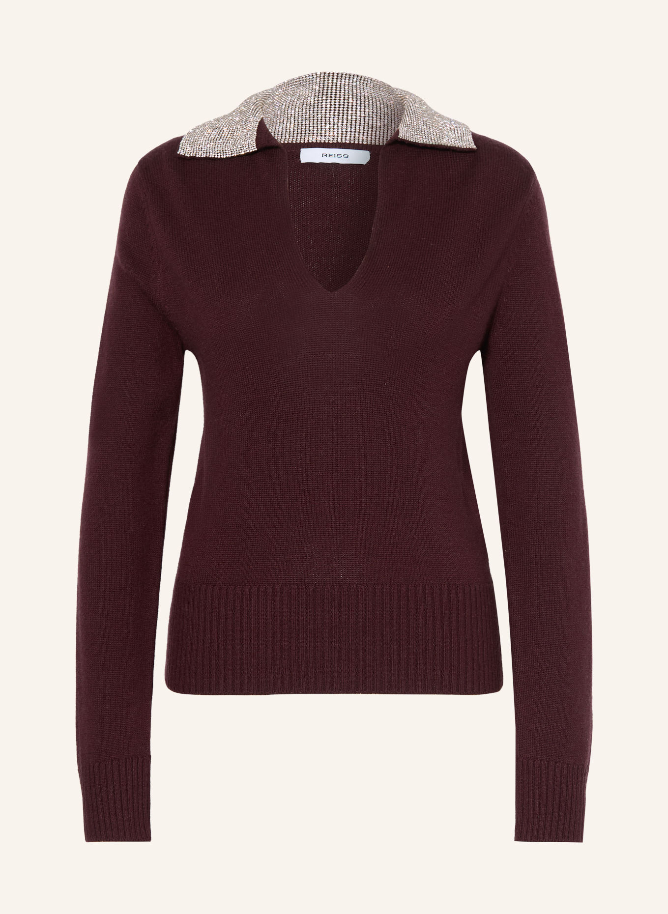 REISS Trui RAVEN met sierstenen: DONKERROOD / WITGOUD