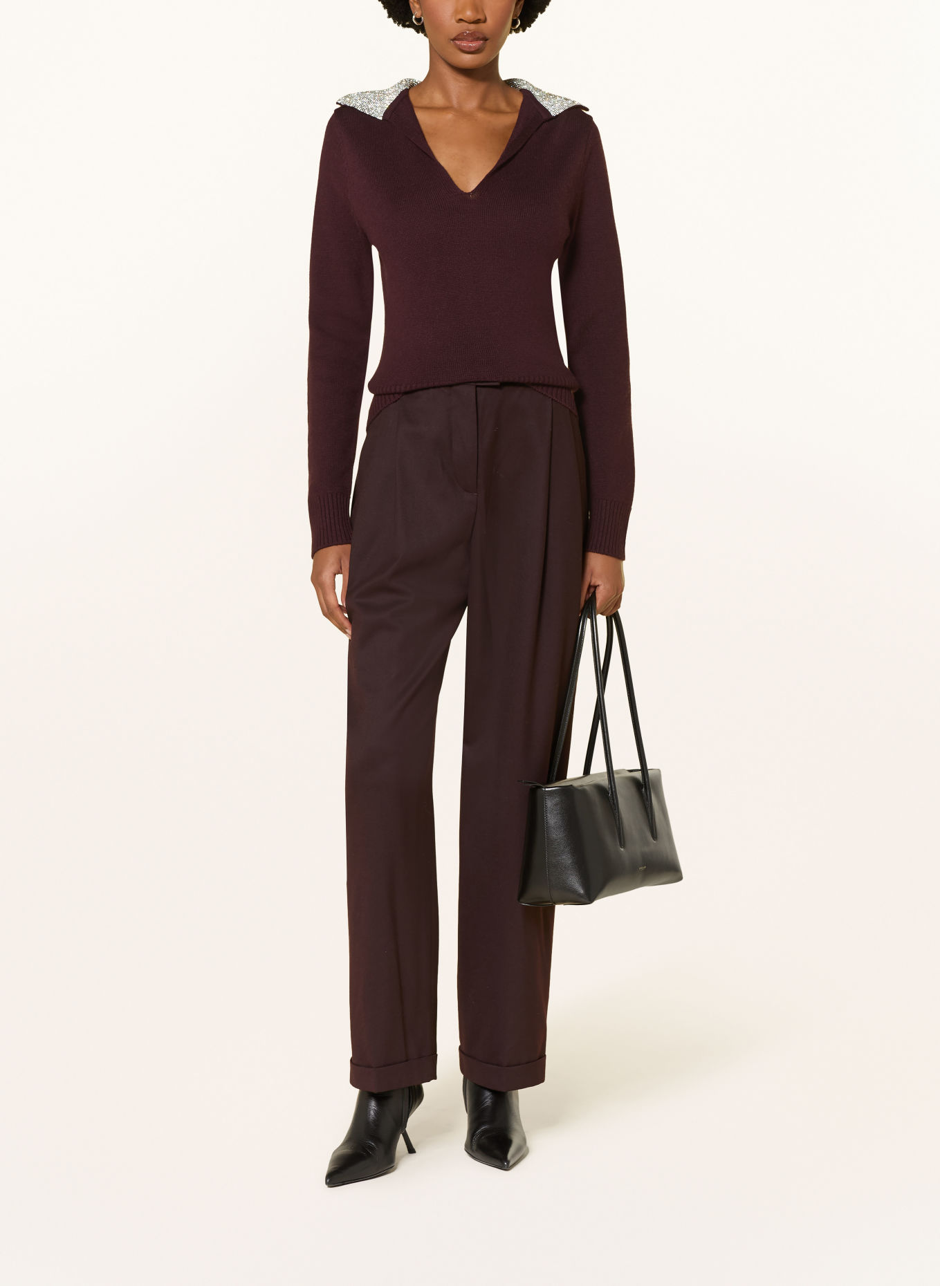 REISS Trui RAVEN met sierstenen: DONKERROOD / WITGOUD