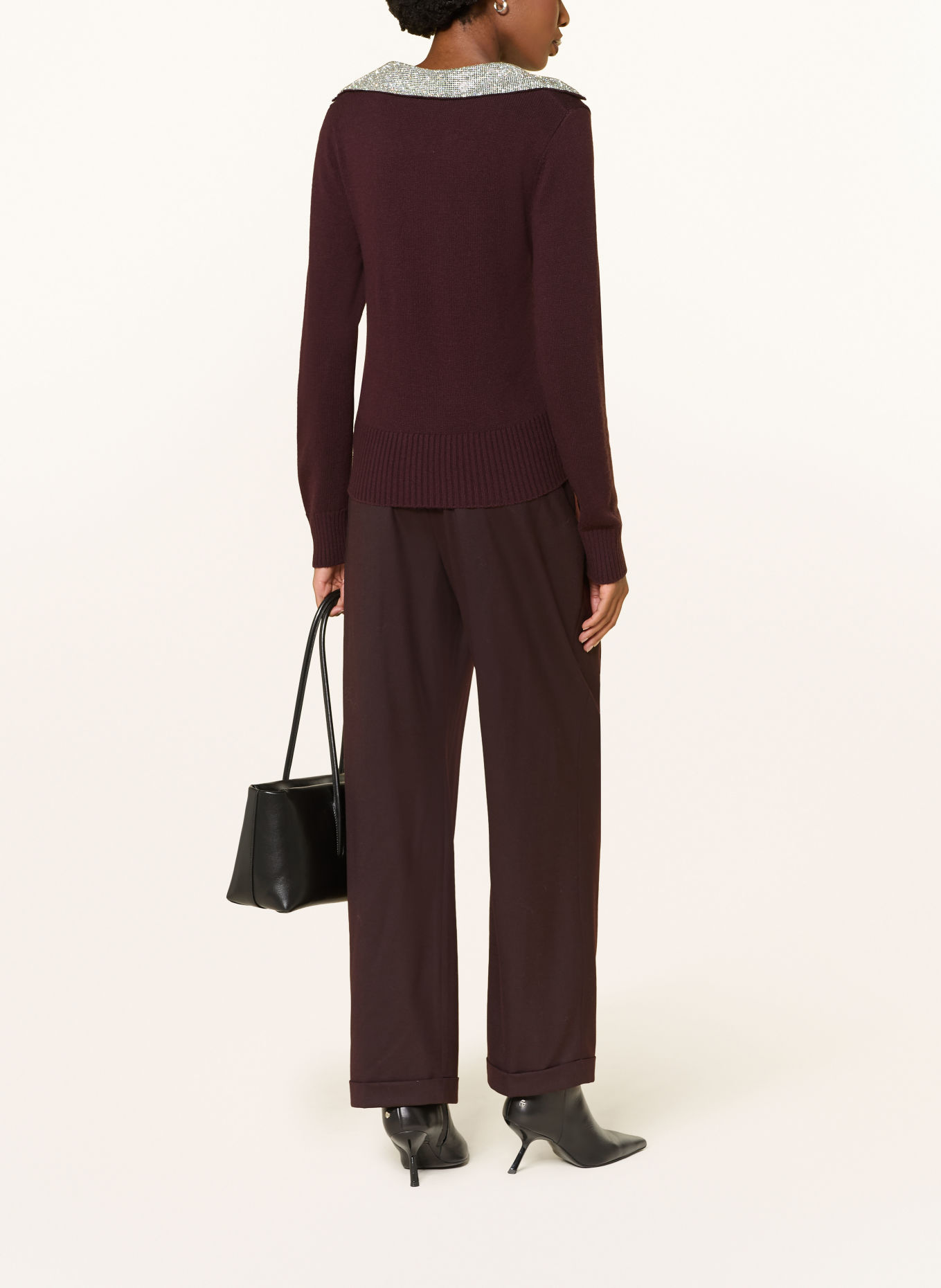 REISS Trui RAVEN met sierstenen: DONKERROOD / WITGOUD