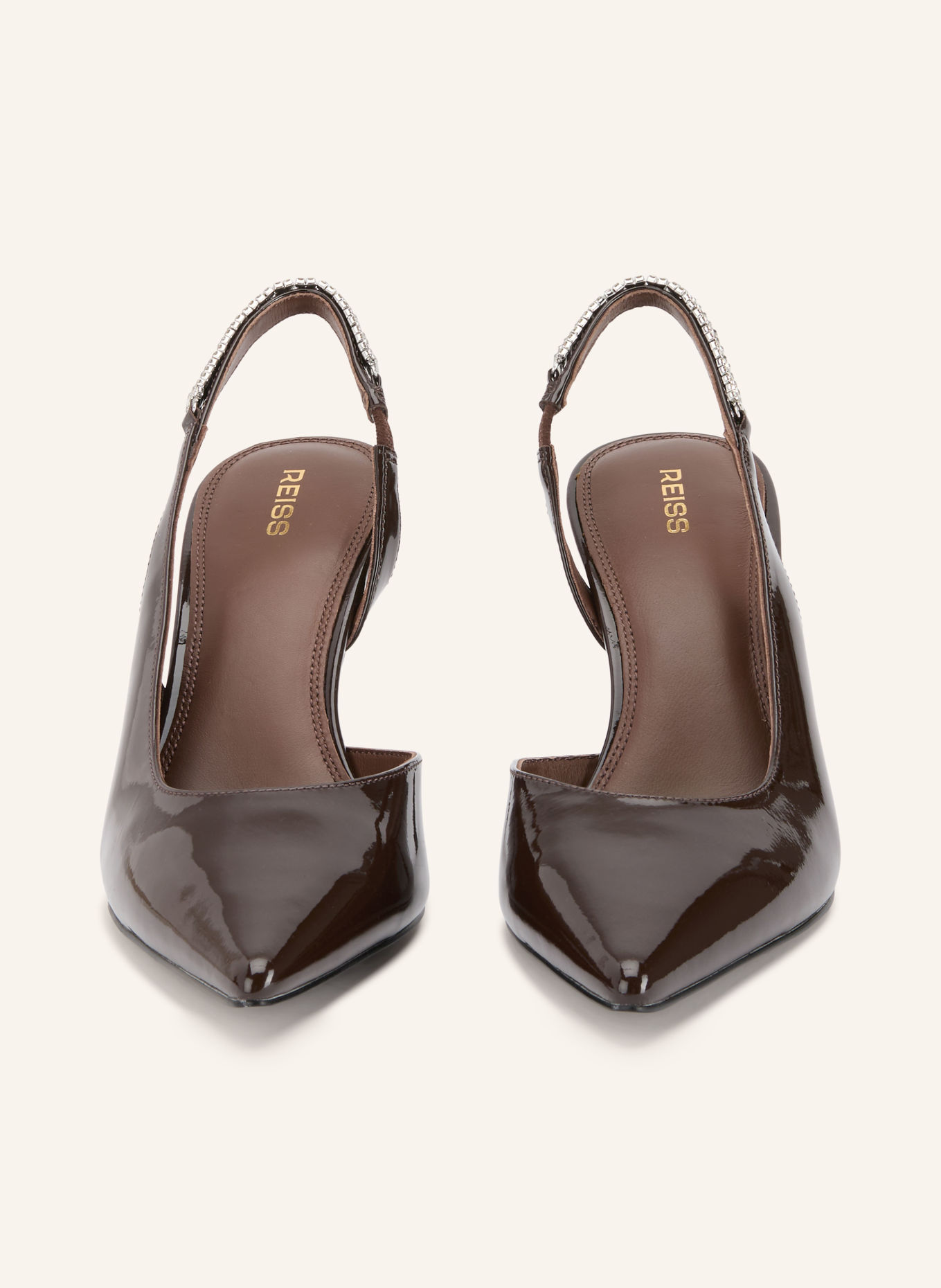 REISS MAGDA Slingback Pumps with Rhinestones: DARK RED