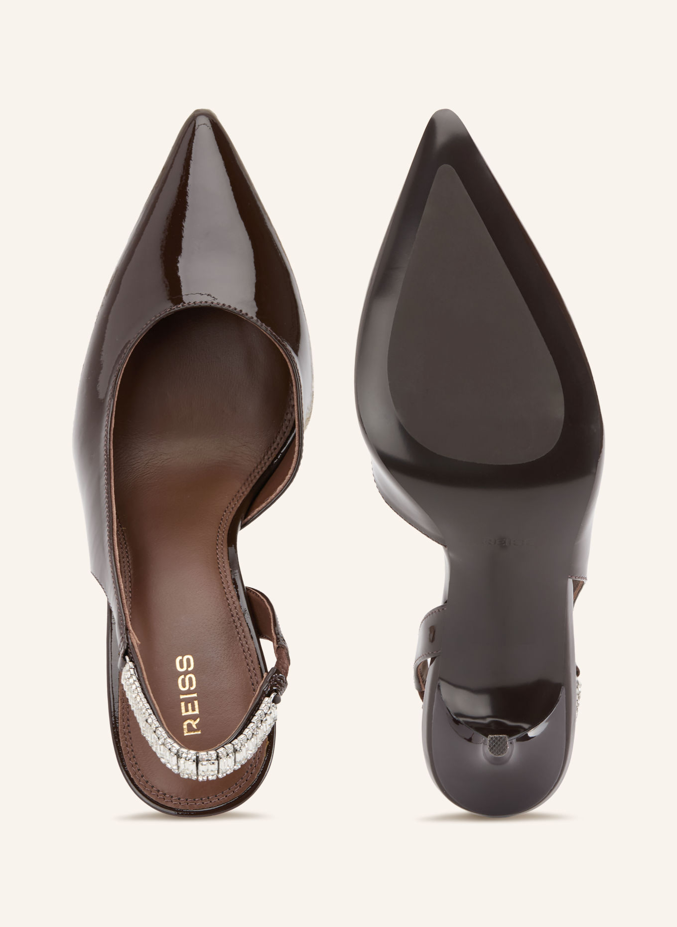 REISS MAGDA Slingback Pumps with Rhinestones: DARK RED