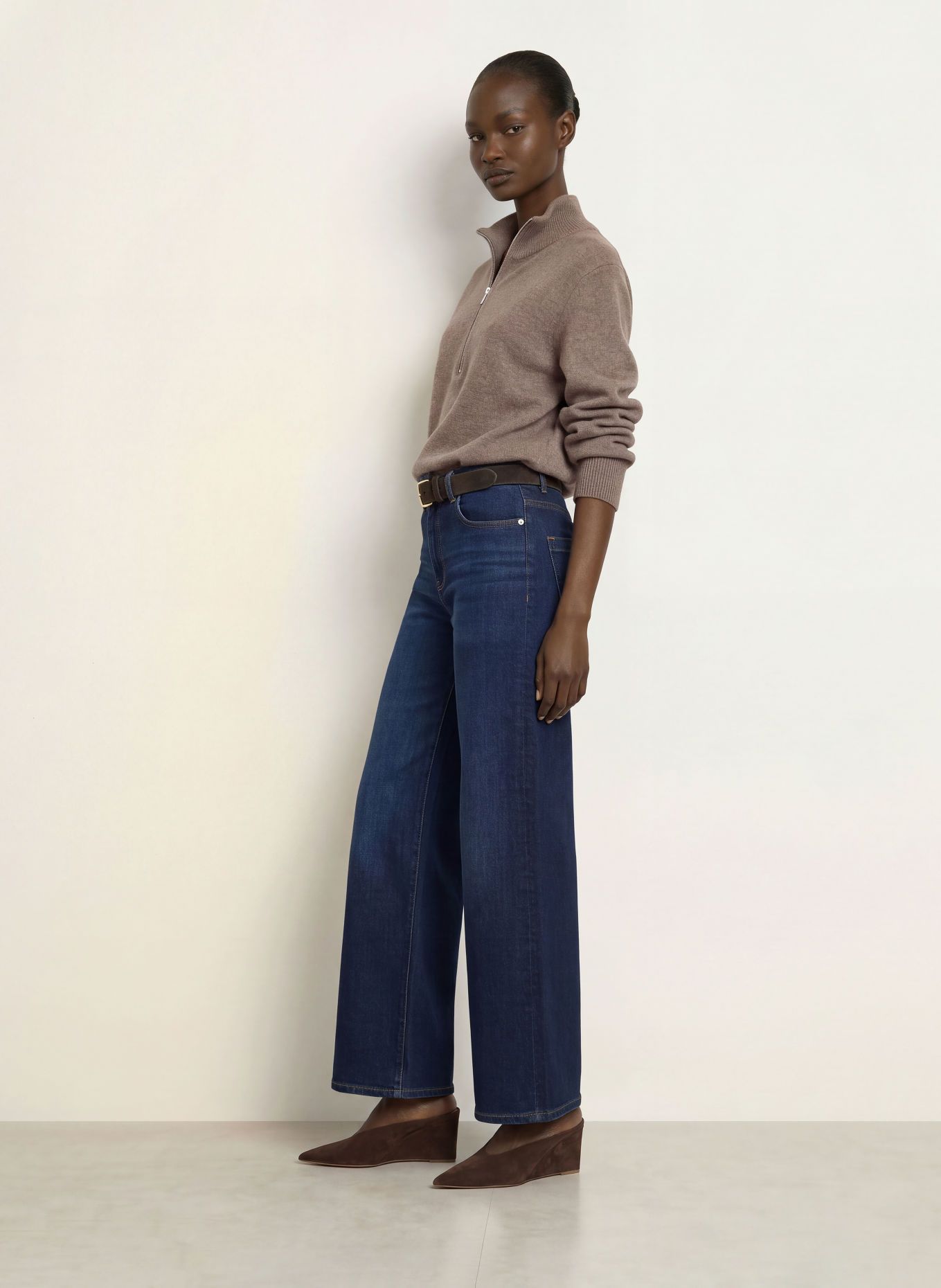 REISS Pull col zippé SAFFRON: MARRON