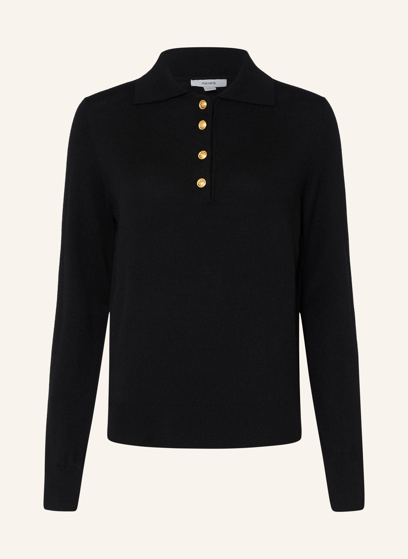REISS Gebreid poloshirt AVERY: ZWART