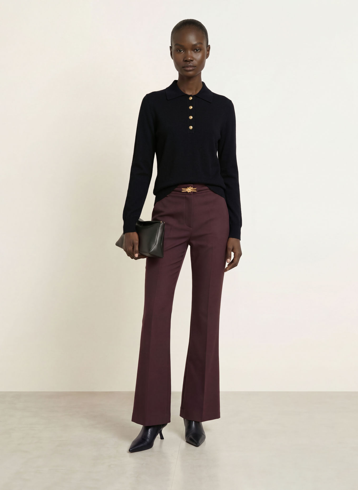 REISS Gebreid poloshirt AVERY: ZWART