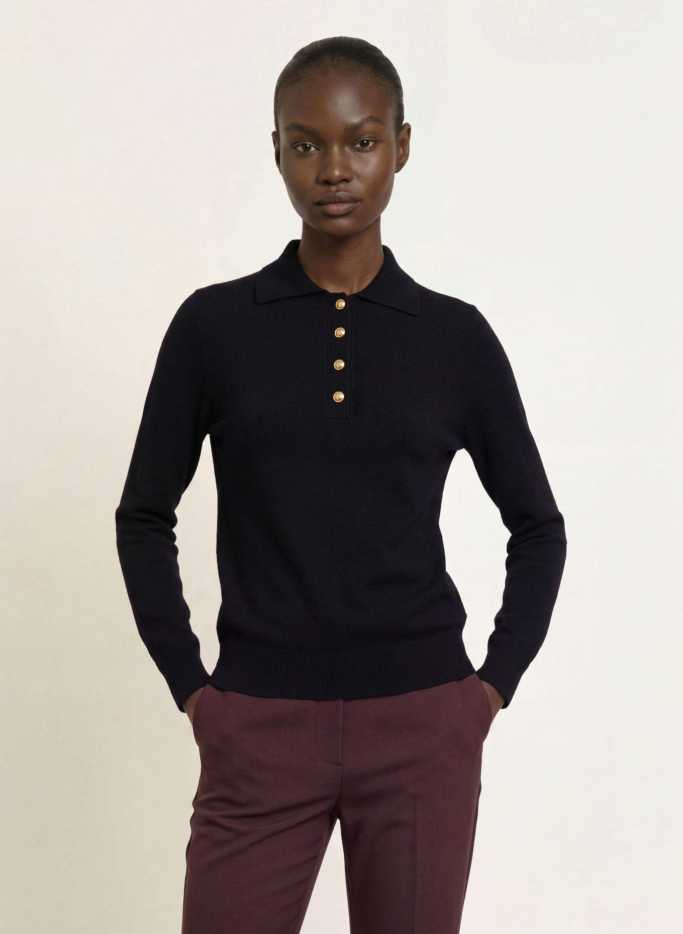REISS Gebreid poloshirt AVERY: ZWART
