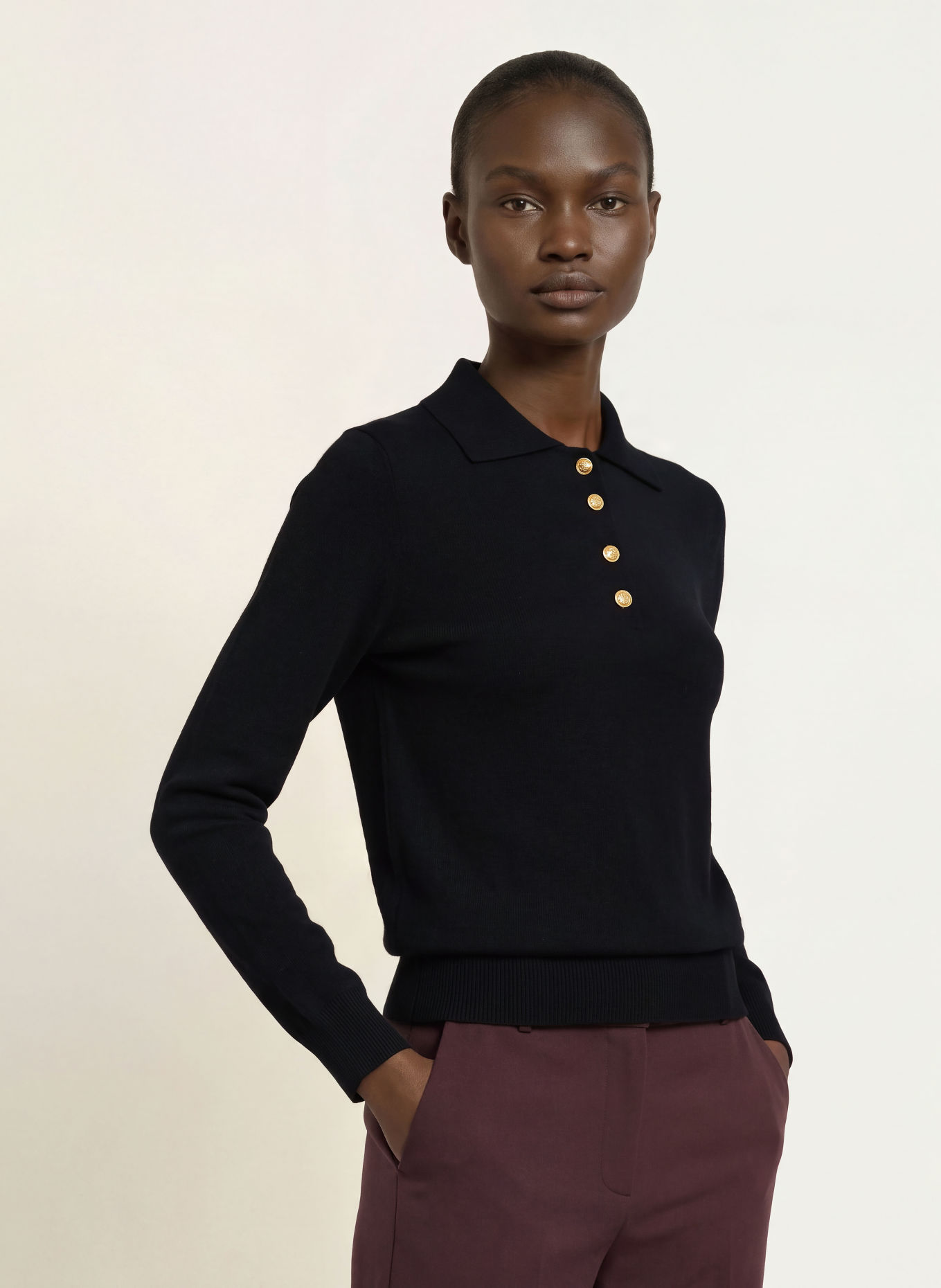 REISS Gebreid poloshirt AVERY: ZWART
