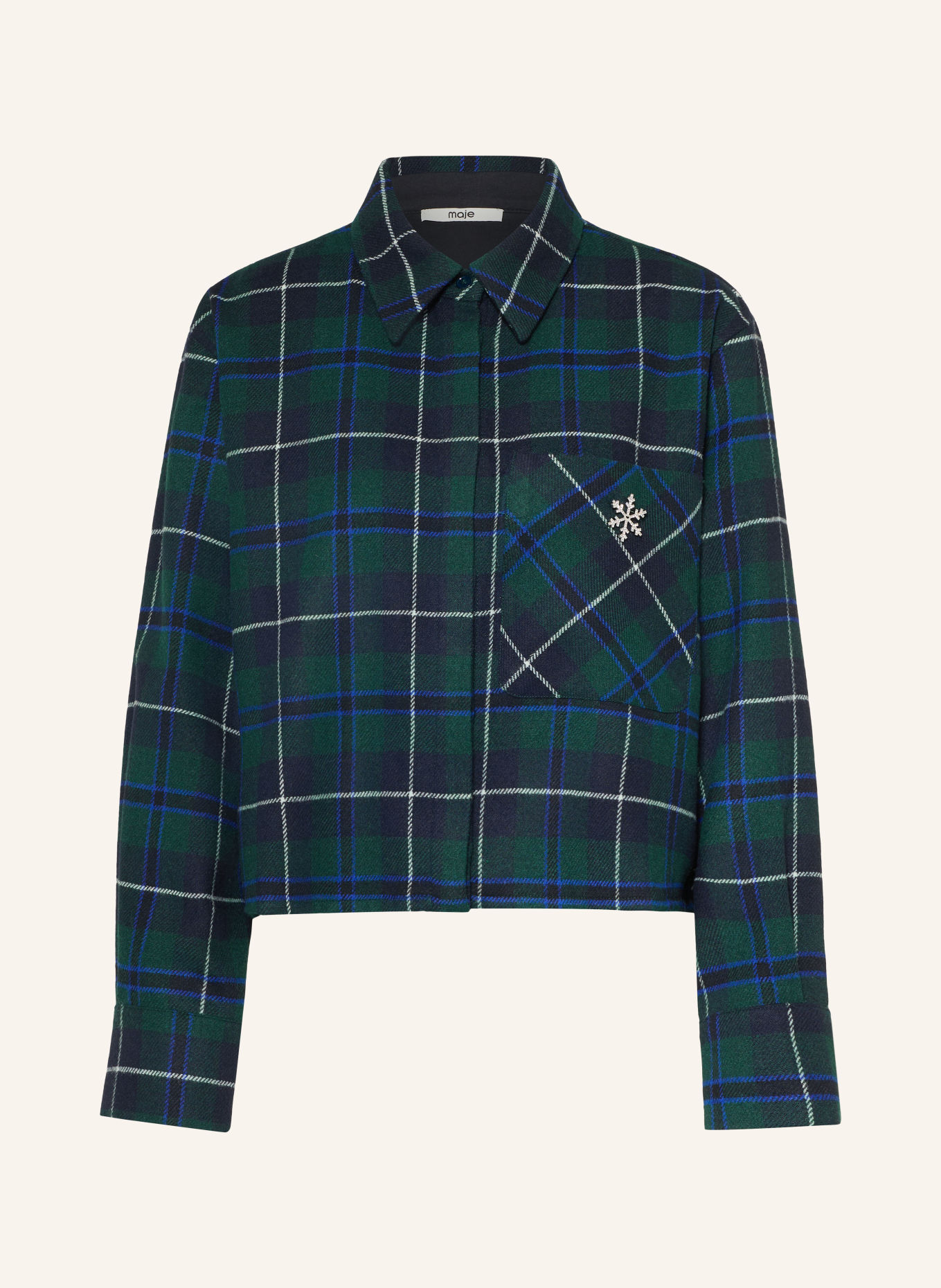 maje Hemdbluse aus Flanell mit Schmucksteinen: DUNKELGRÜN / BLAU / WEISS