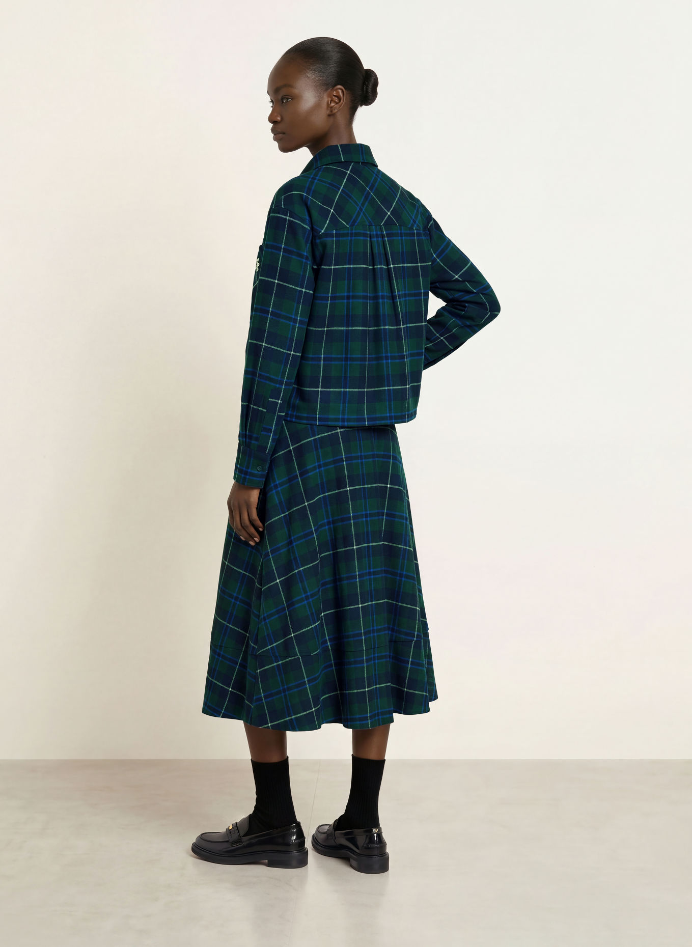 maje Hemdbluse aus Flanell mit Schmucksteinen: DUNKELGRÜN / BLAU / WEISS