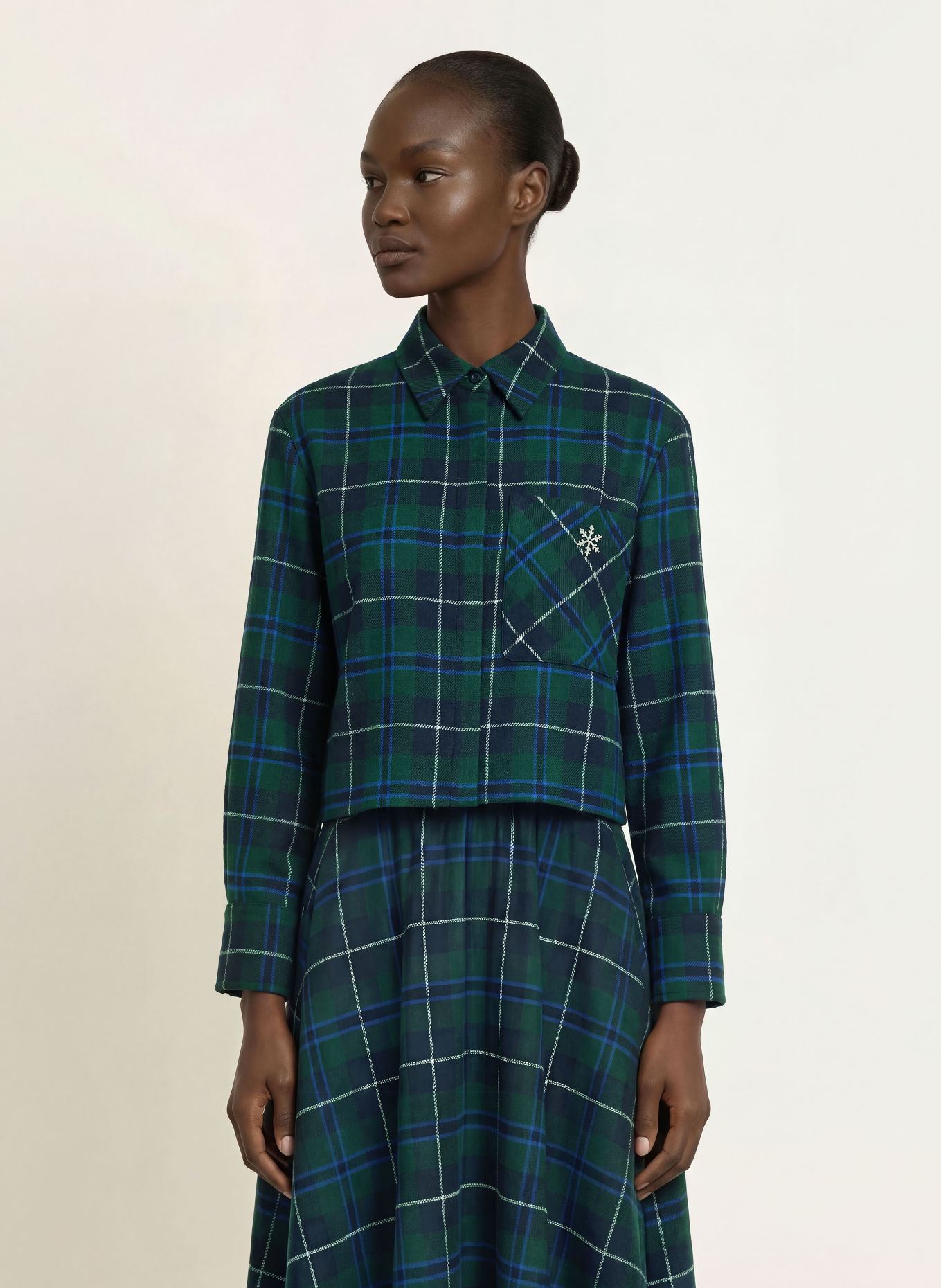 maje Hemdbluse aus Flanell mit Schmucksteinen: DUNKELGRÜN / BLAU / WEISS