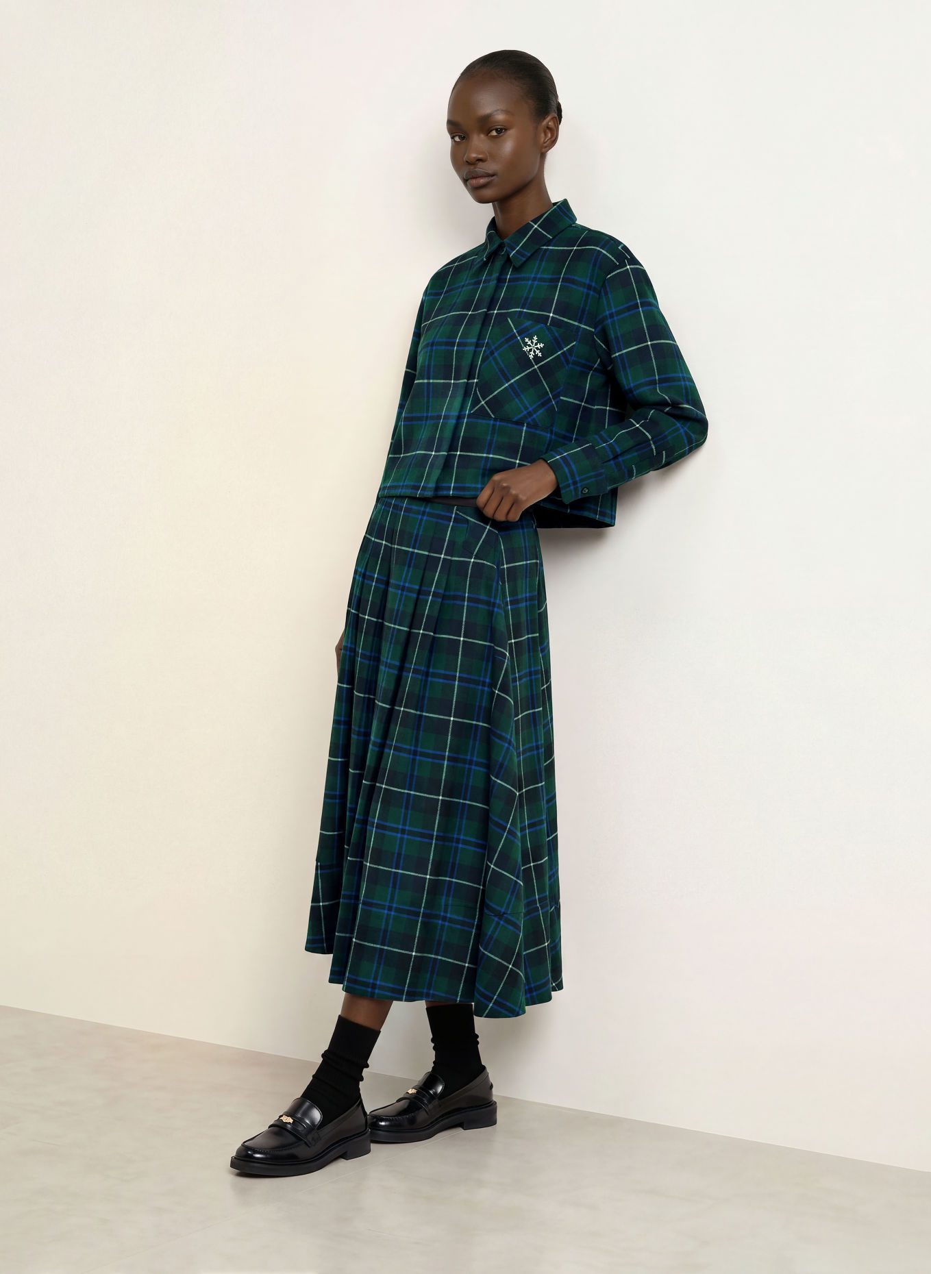 maje Hemdbluse aus Flanell mit Schmucksteinen: DUNKELGRÜN / BLAU / WEISS