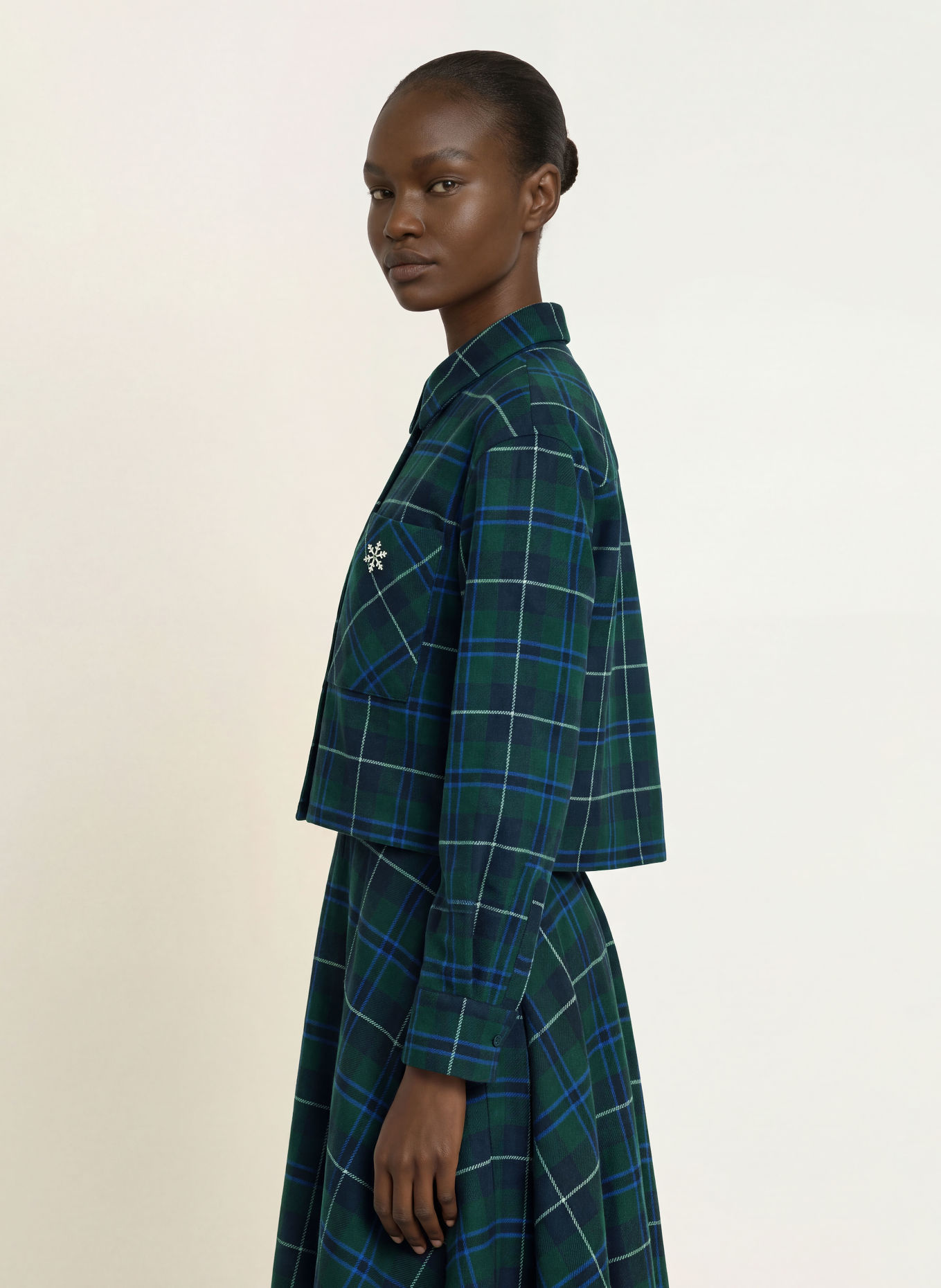 maje Hemdbluse aus Flanell mit Schmucksteinen: DUNKELGRÜN / BLAU / WEISS