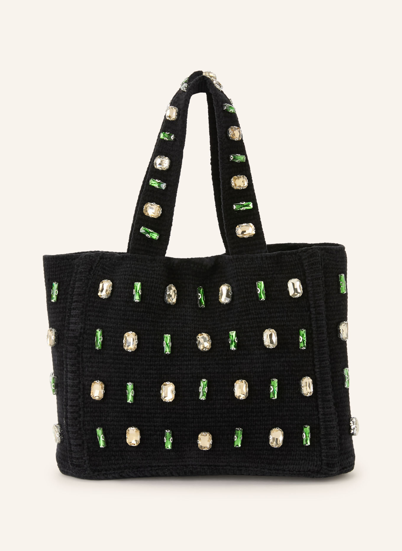 SANDRO Handtasche mit Schmucksteinen: SCHWARZ / HELLBRAUN / GRÜN