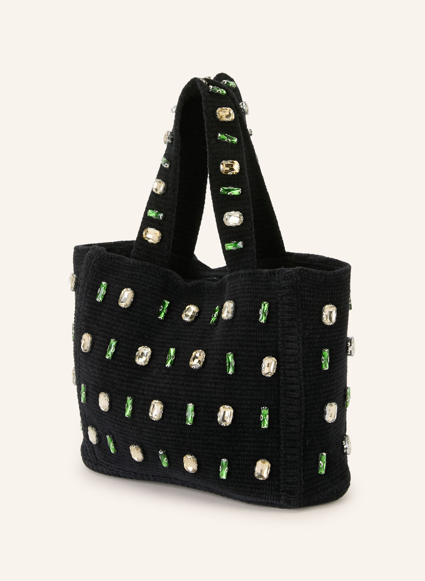 SANDRO Handtasche mit Schmucksteinen: SCHWARZ / HELLBRAUN / GRÜN