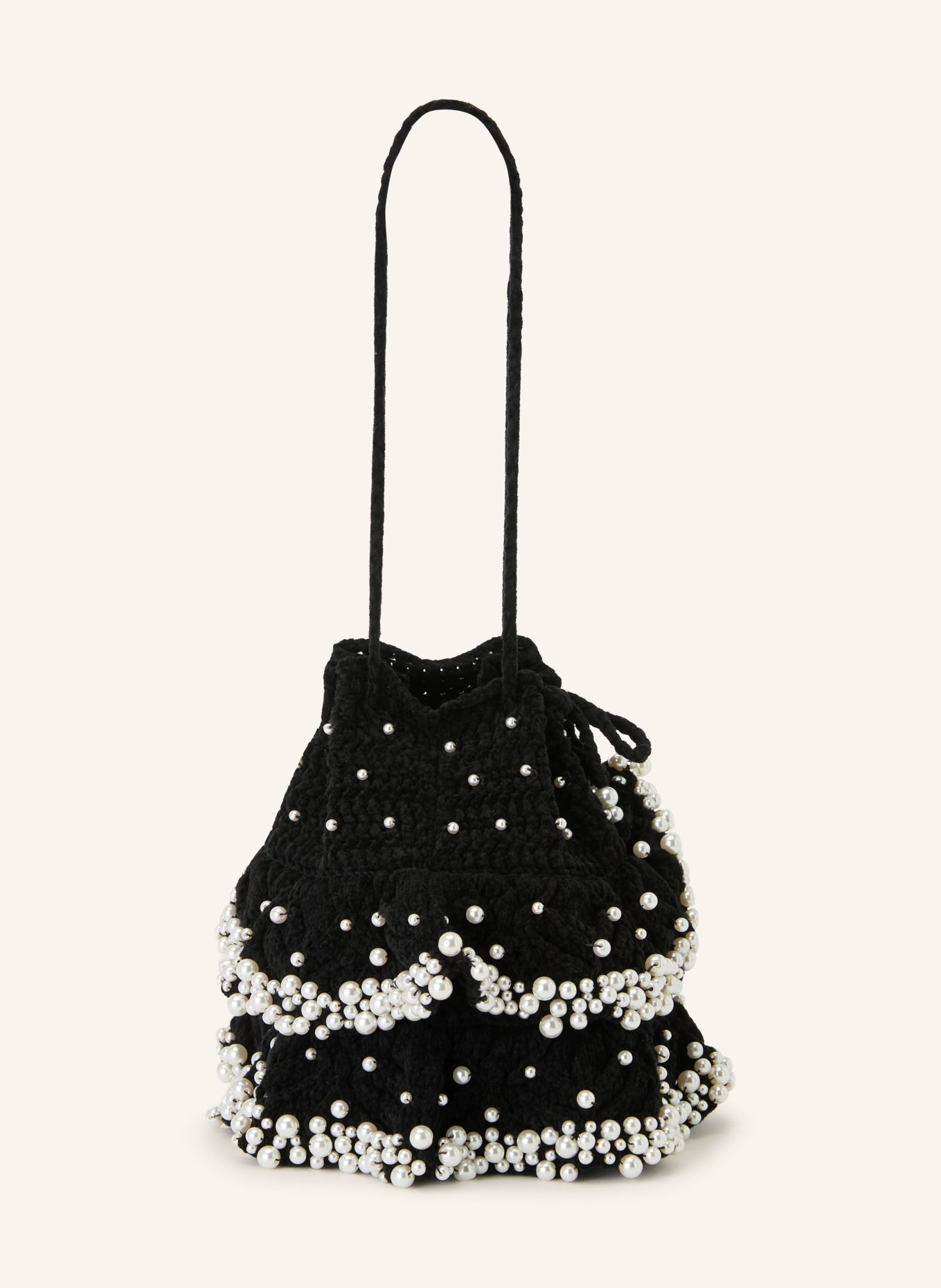 SANDRO Handtasche mit Schmuckperlen: SCHWARZ / WEISS