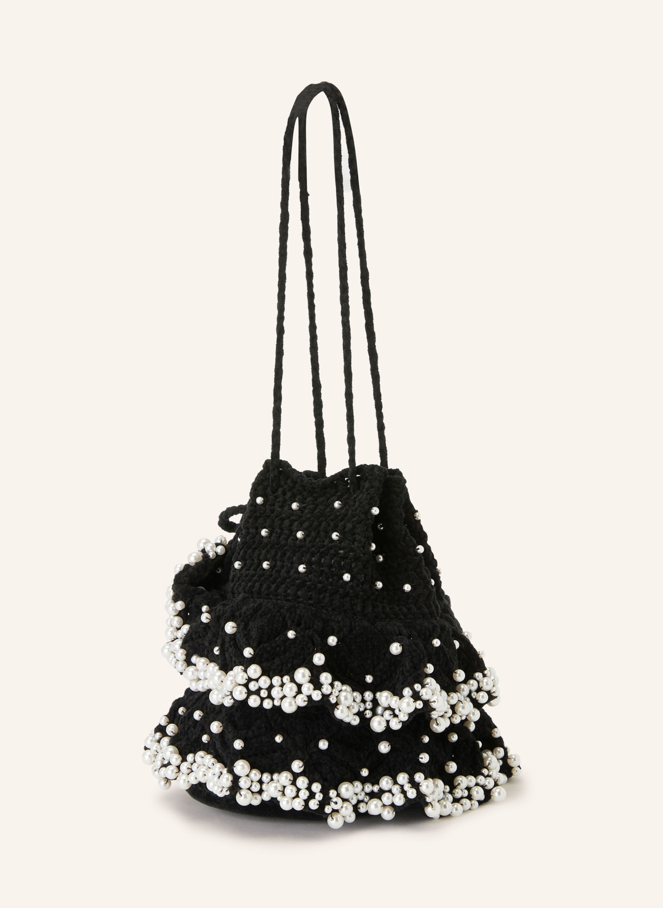 SANDRO Handtasche mit Schmuckperlen: SCHWARZ / WEISS