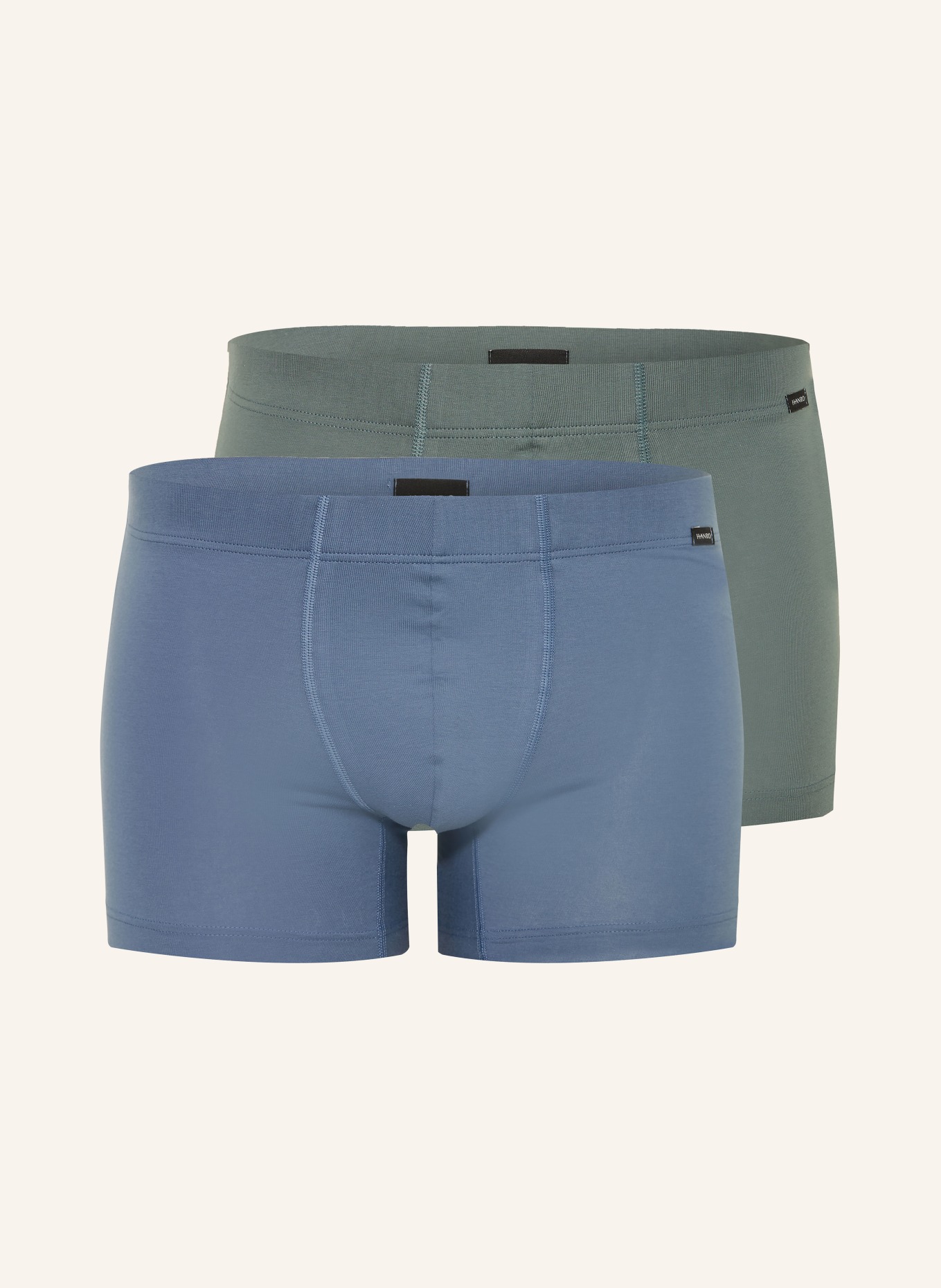 HANRO 2-pack boxer shorts COTTON ESSENTIALS: GREEN / BLUE GRAY