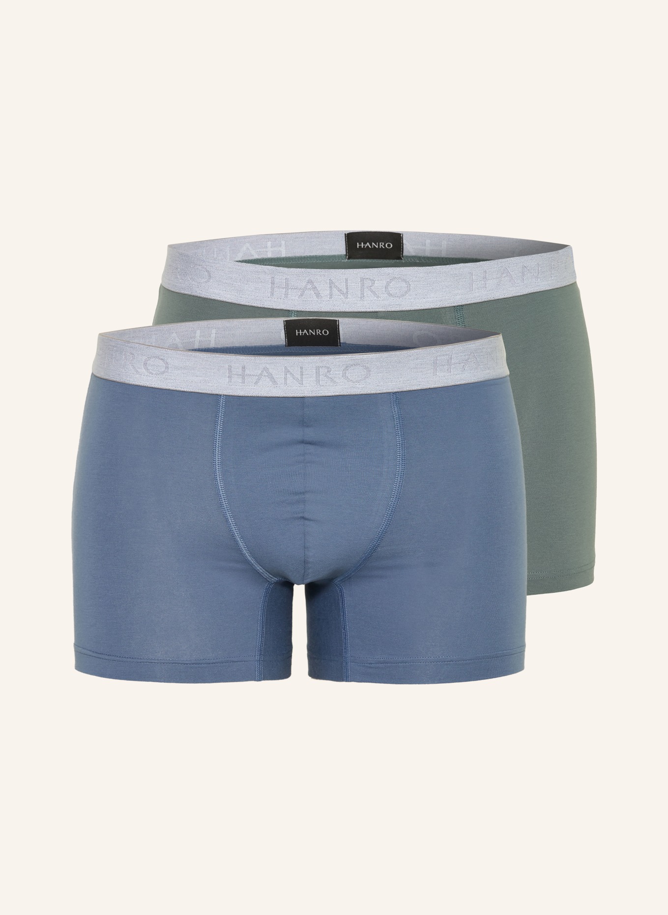 HANRO 2-pack boxer shorts COTTON ESSENTIALS: KHAKI / BLUE GRAY / LIGHT GRAY