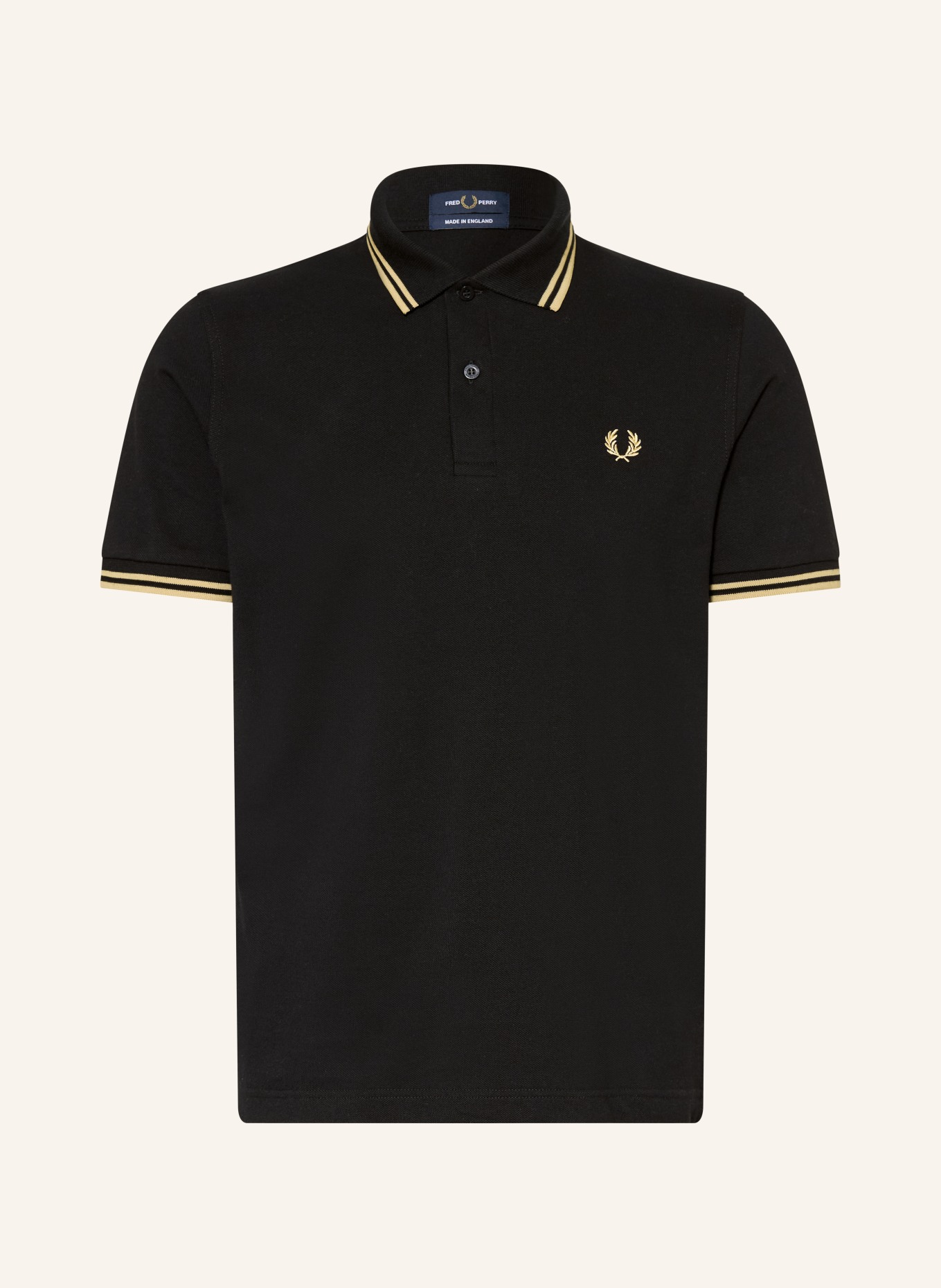 FRED PERRY piqué polo shirt: BLACK / LIGHT BROWN