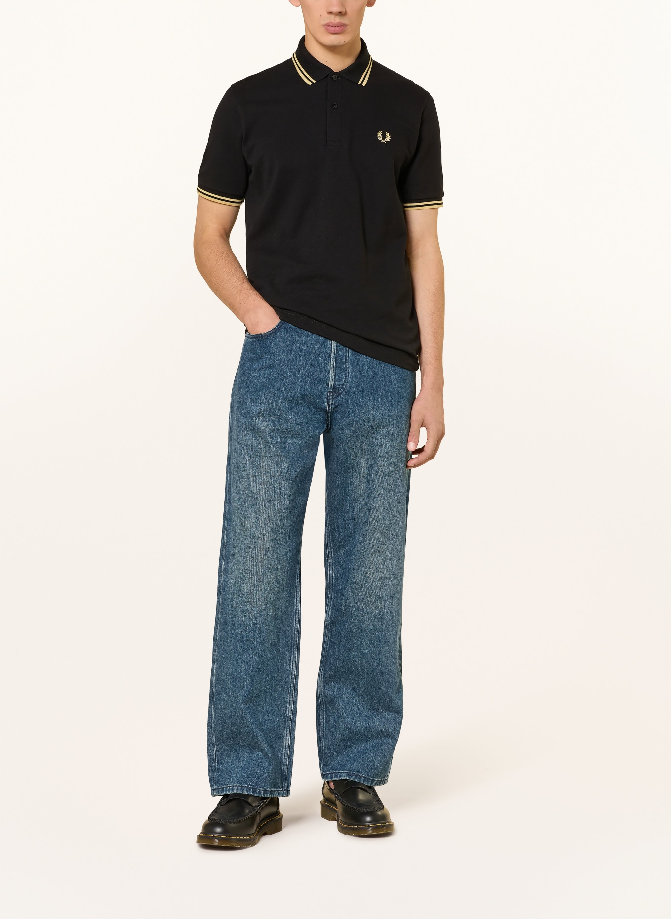 FRED PERRY piqué polo shirt: BLACK / LIGHT BROWN