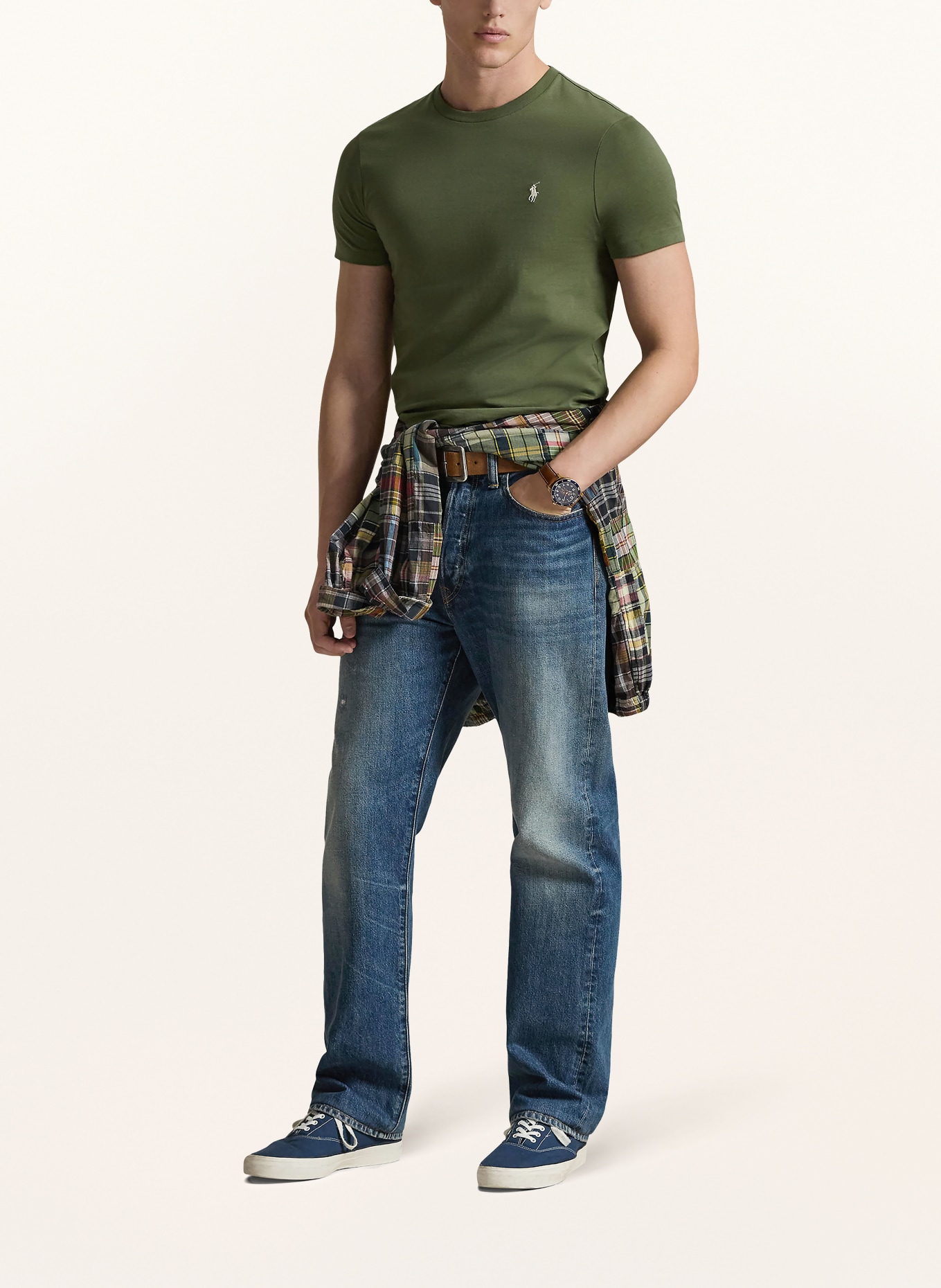 POLO RALPH LAUREN Tričko: OLIVOVÁ / KRÉMOVÁ