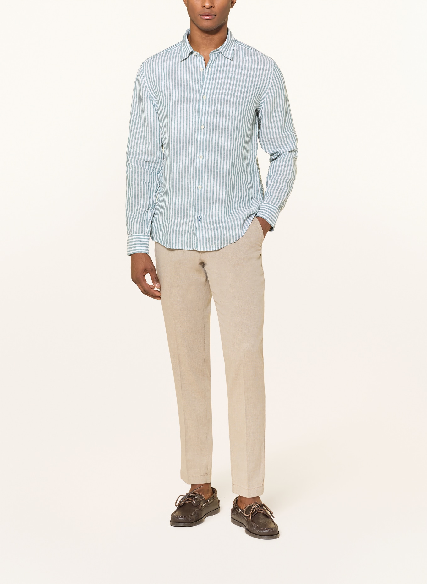 OLYMP Leinenhemd Casual modern fit: PETROL / WEISS