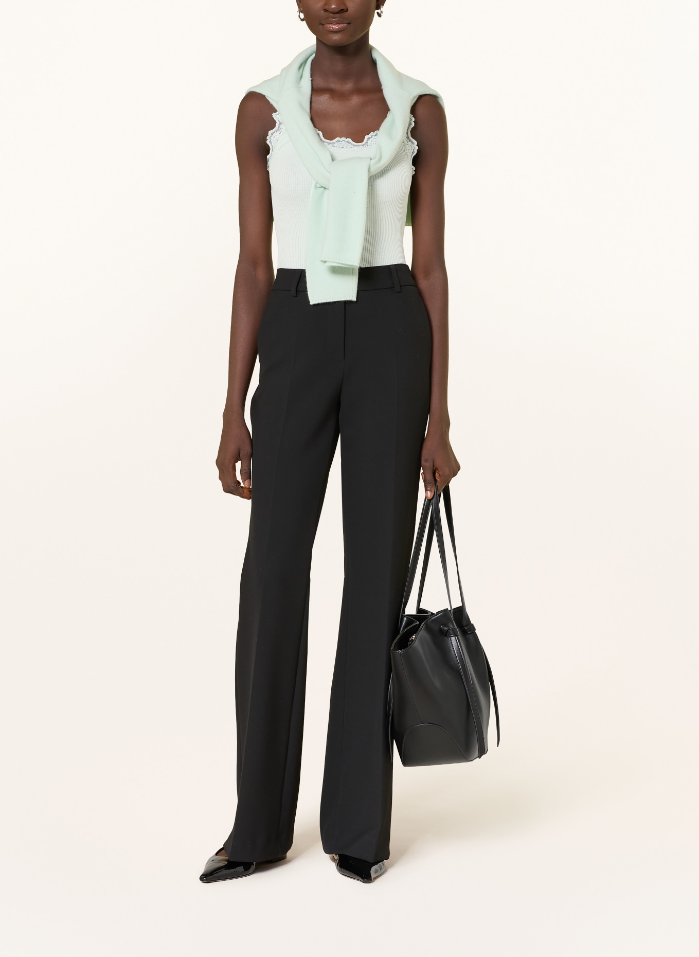 rosemunde Hedvábný top BABETTE s krajkami: SVĚTLE ZELENÁ