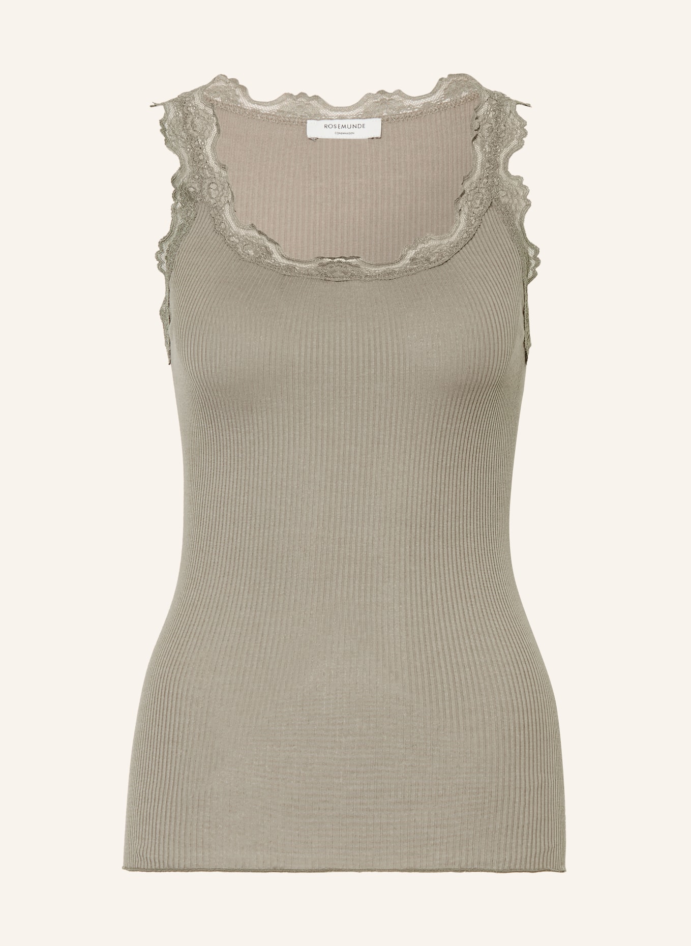 rosemunde Hedvábný top BABETTE s krajkami: KHAKI