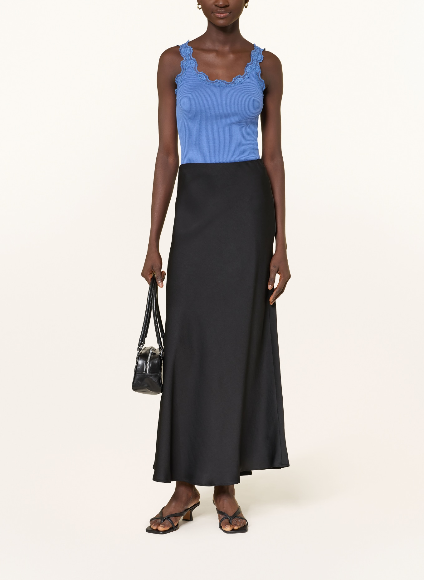 rosemunde Hedvábný top BABETTE s krajkami: MODRÁ