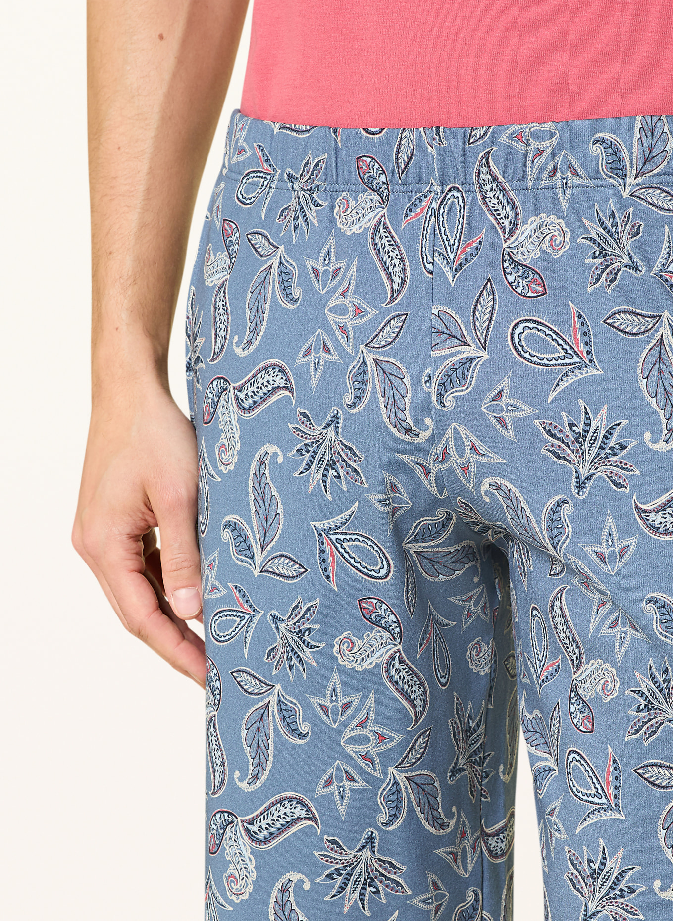 HANRO Piżama z szortami NIGHT & DAY: CIEMNOCZERWONY / SZARONIEBIESKI / JASNONIEBIESKI