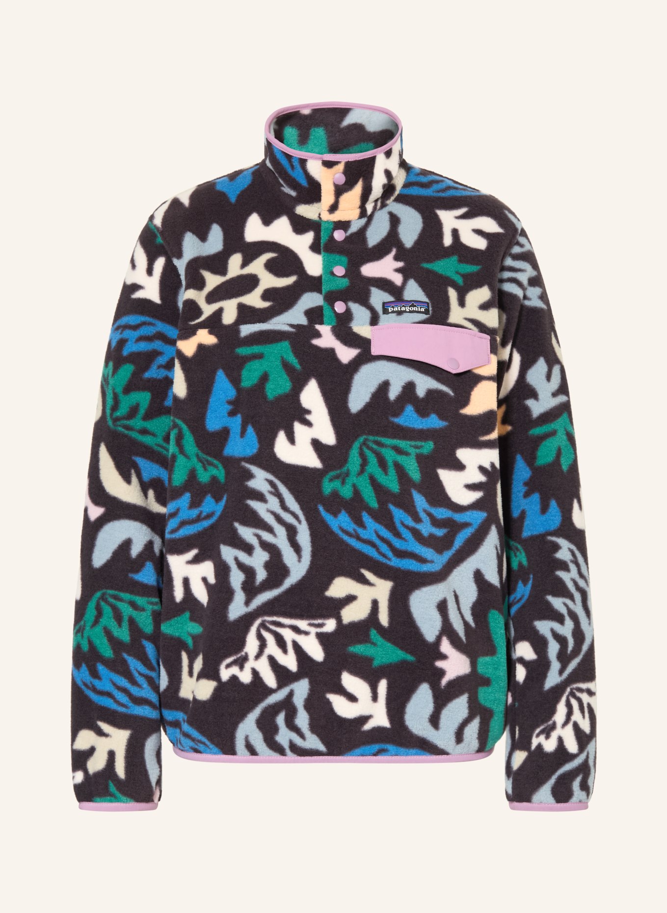 patagonia Fleecový svetr troyer SNAP: ČERNÁ / ZELENÁ / MODRÁ