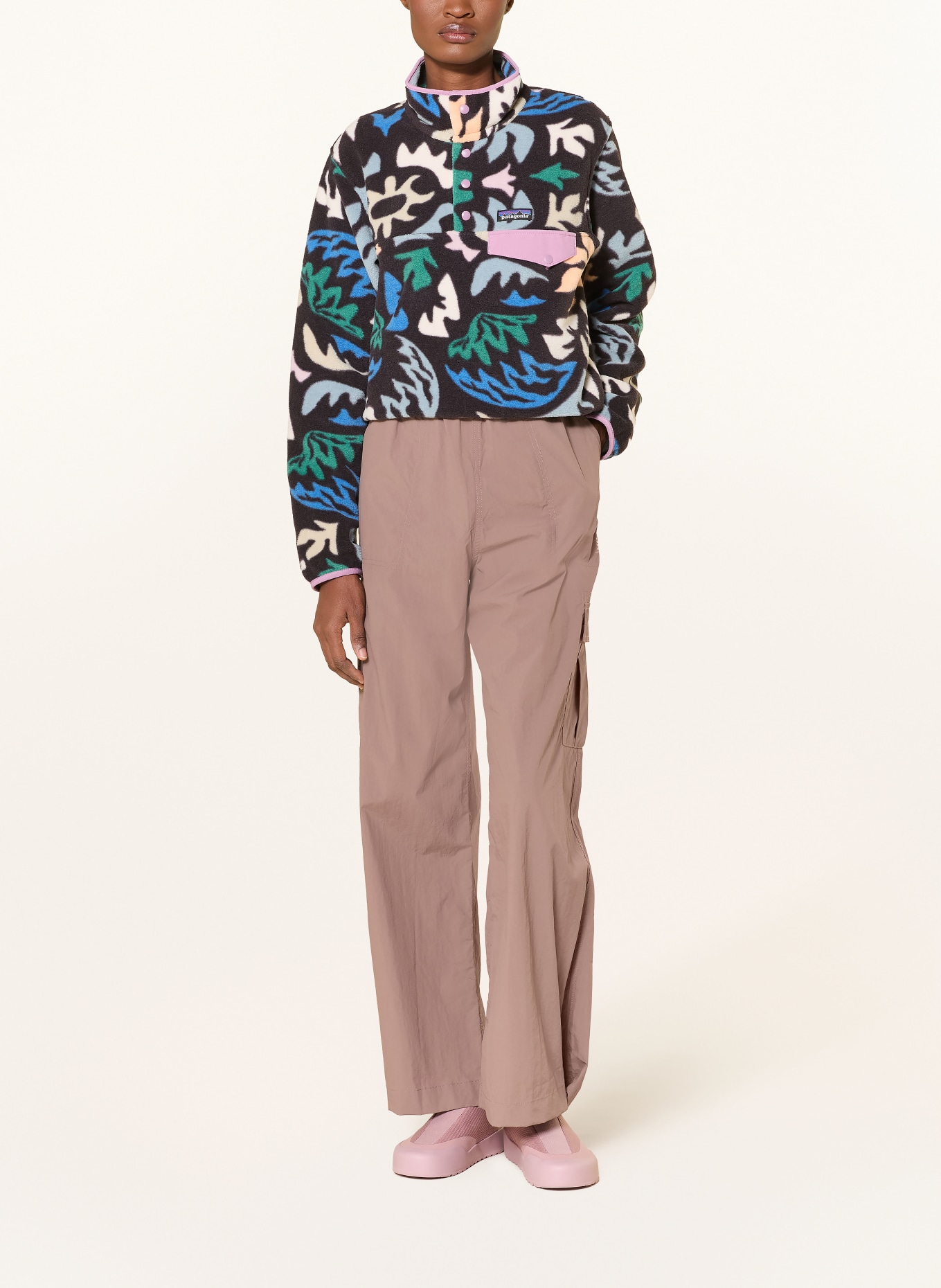 patagonia Fleecový svetr troyer SNAP: ČERNÁ / ZELENÁ / MODRÁ