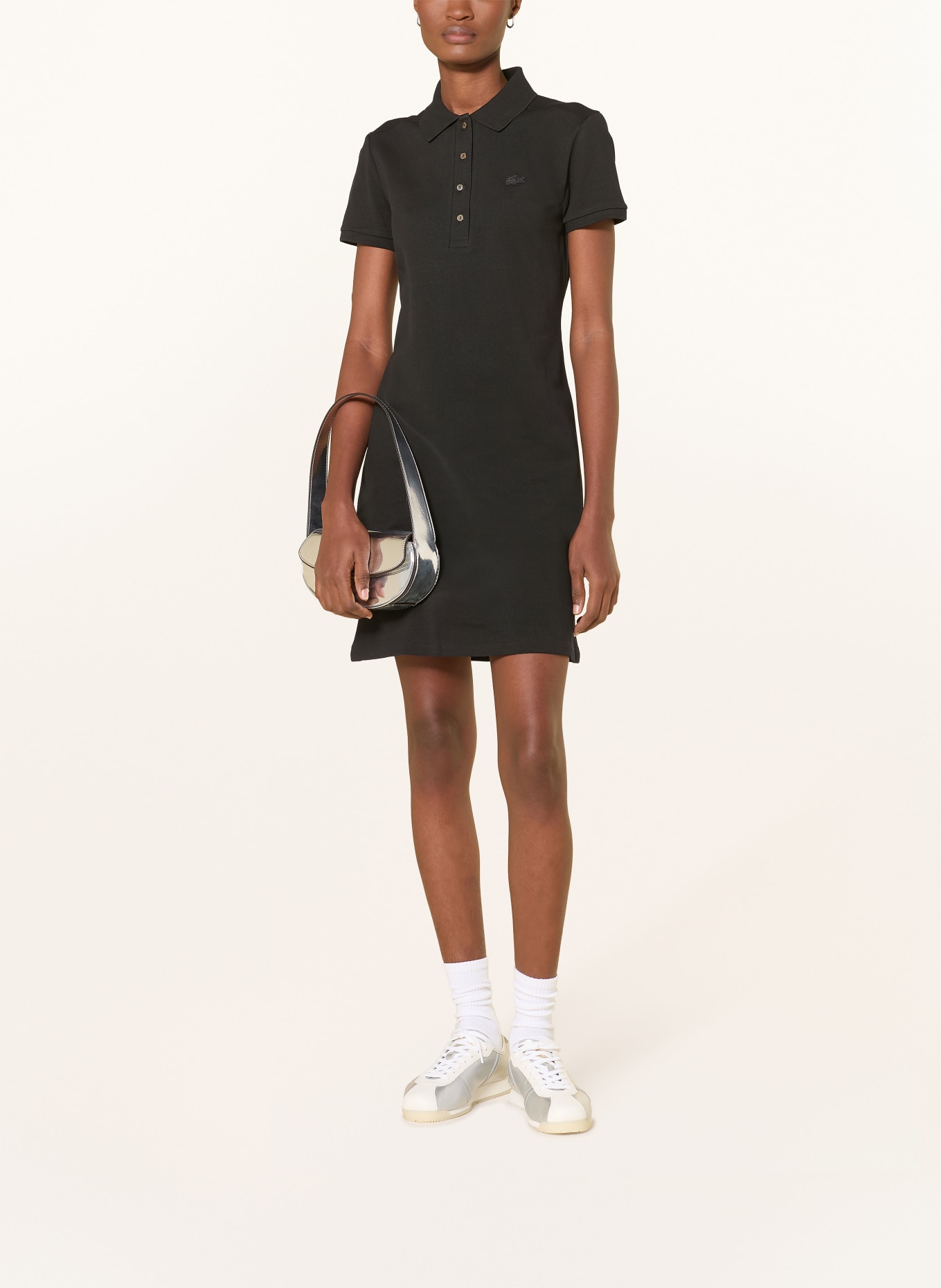 LACOSTE Polo šaty z piké: ČERNÁ