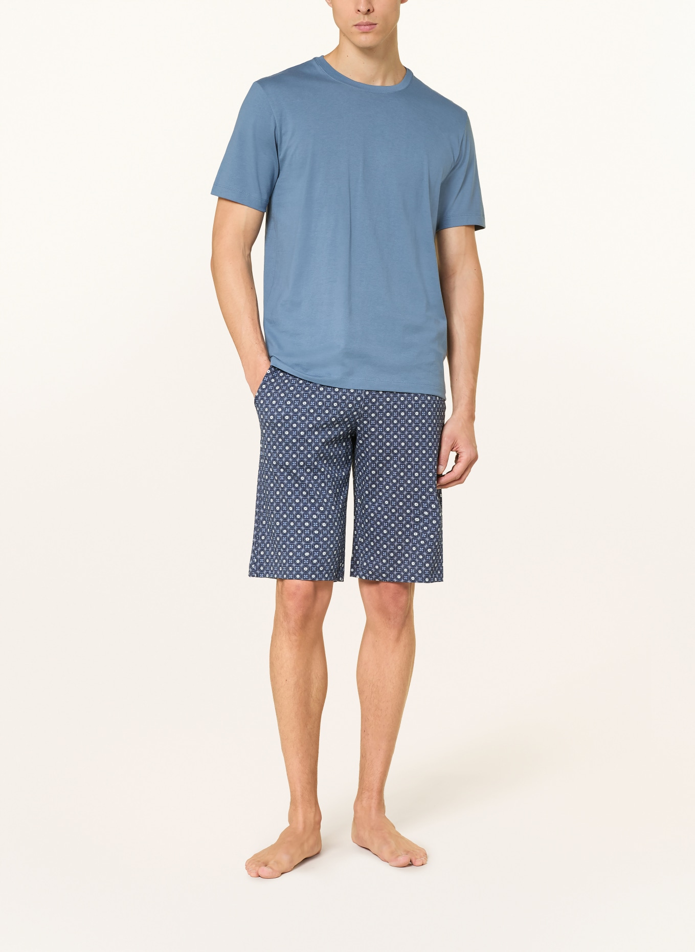 HANRO Short lounge NIGHT & DAY: BLEU GRIS / BLEU / BLANC