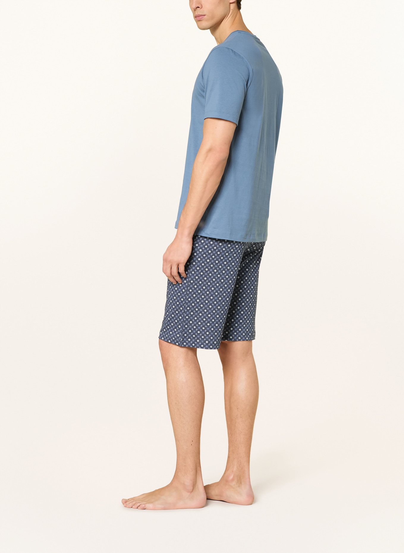 HANRO Short lounge NIGHT & DAY: BLEU GRIS / BLEU / BLANC