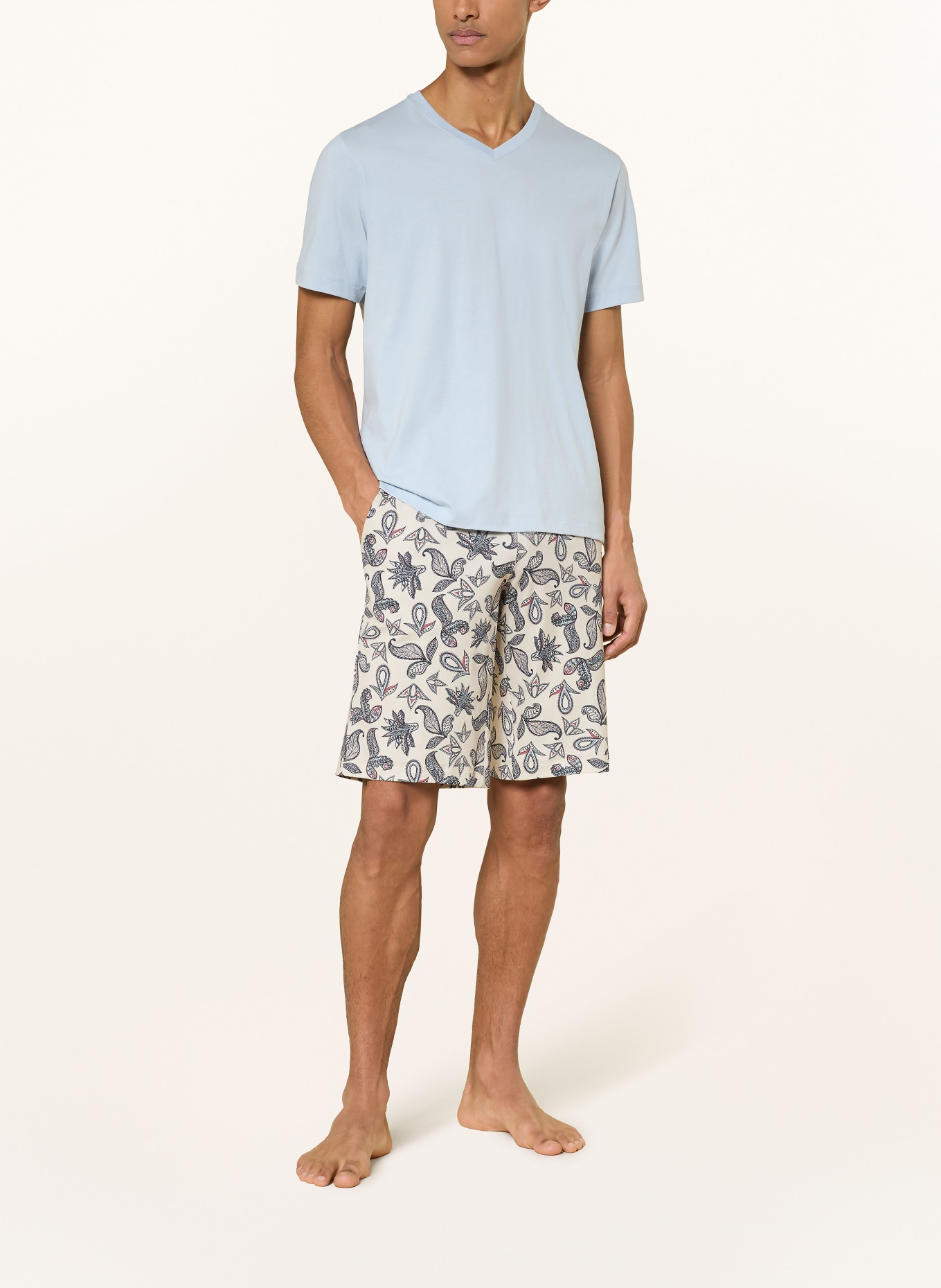 HANRO Lounge shorts NIGHT & DAY: ECRU / DARK RED / DARK BLUE