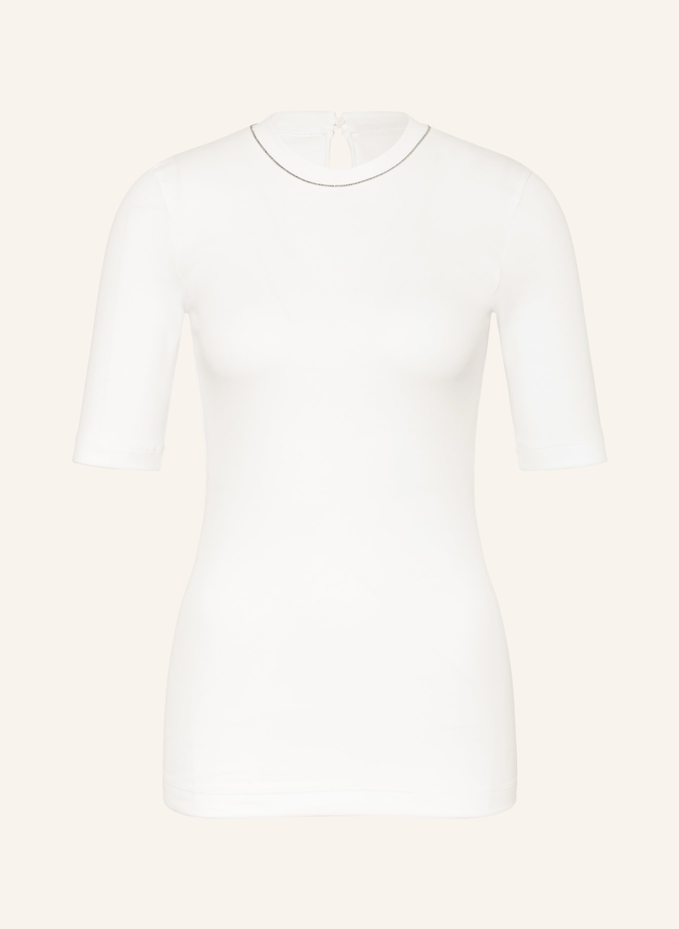 BRUNELLO CUCINELLI Strickshirt mit Perlenbesatz: WEISS / SILBER