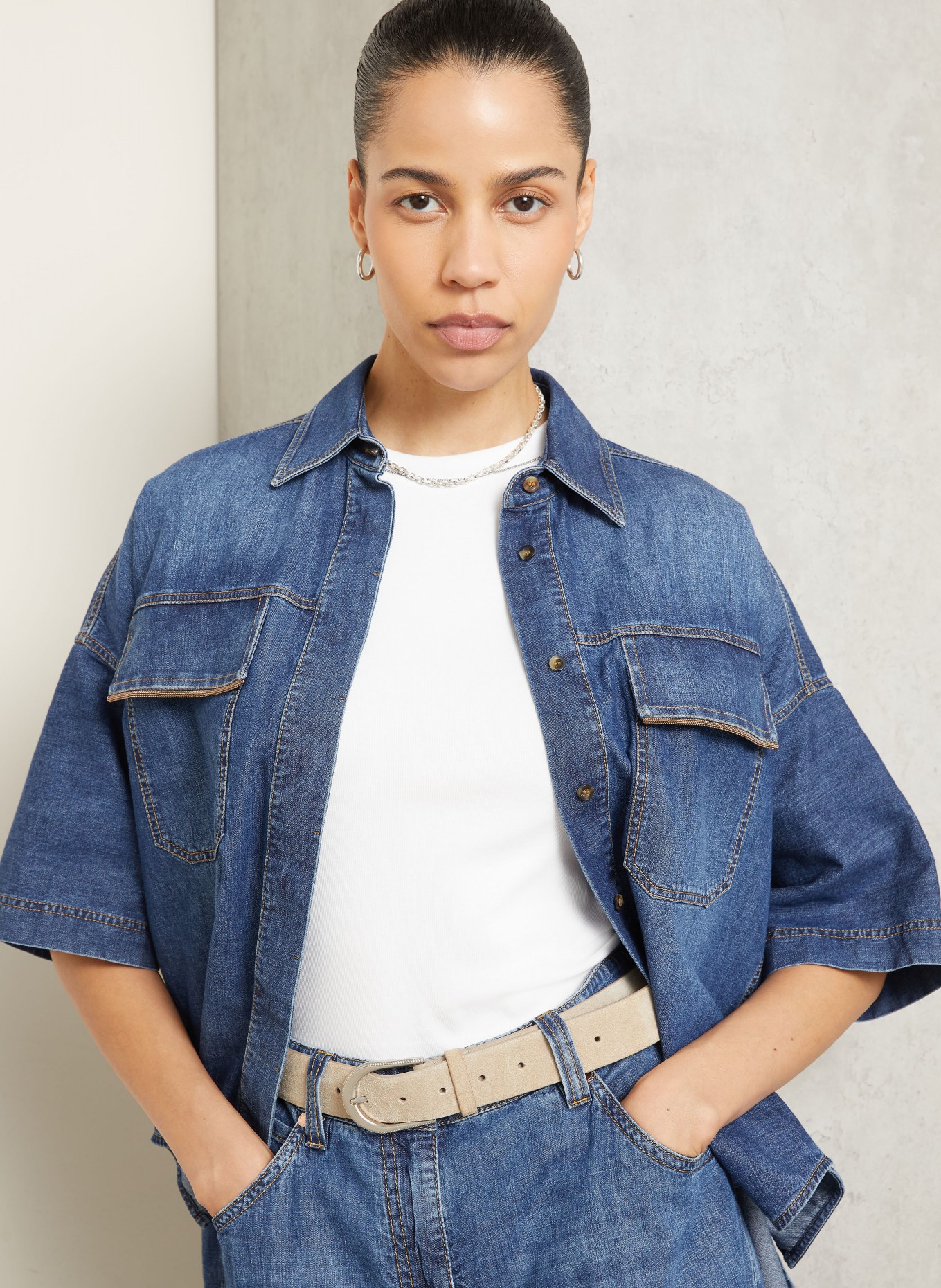 BRUNELLO CUCINELLI Strickshirt mit Perlenbesatz: WEISS / SILBER