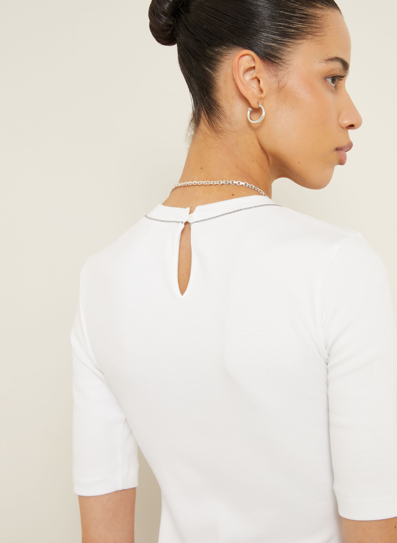 BRUNELLO CUCINELLI Strickshirt mit Perlenbesatz: WEISS / SILBER