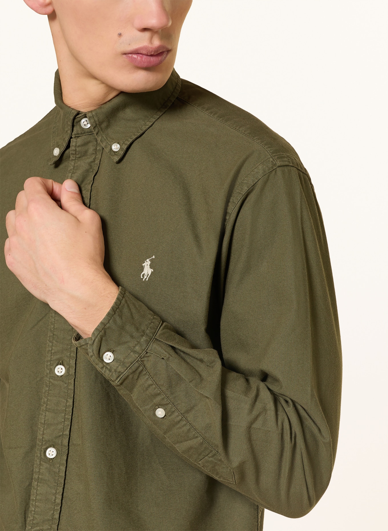 POLO RALPH LAUREN Oxfordhemd Custom Fit: OLIV / CREME