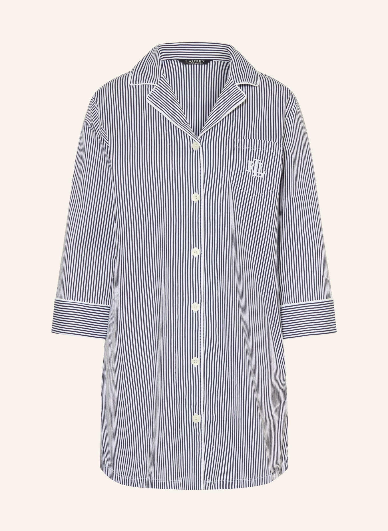 LAUREN RALPH LAUREN Koszula nocna z rękawami 3/4: GRANATOWY / BIAŁY