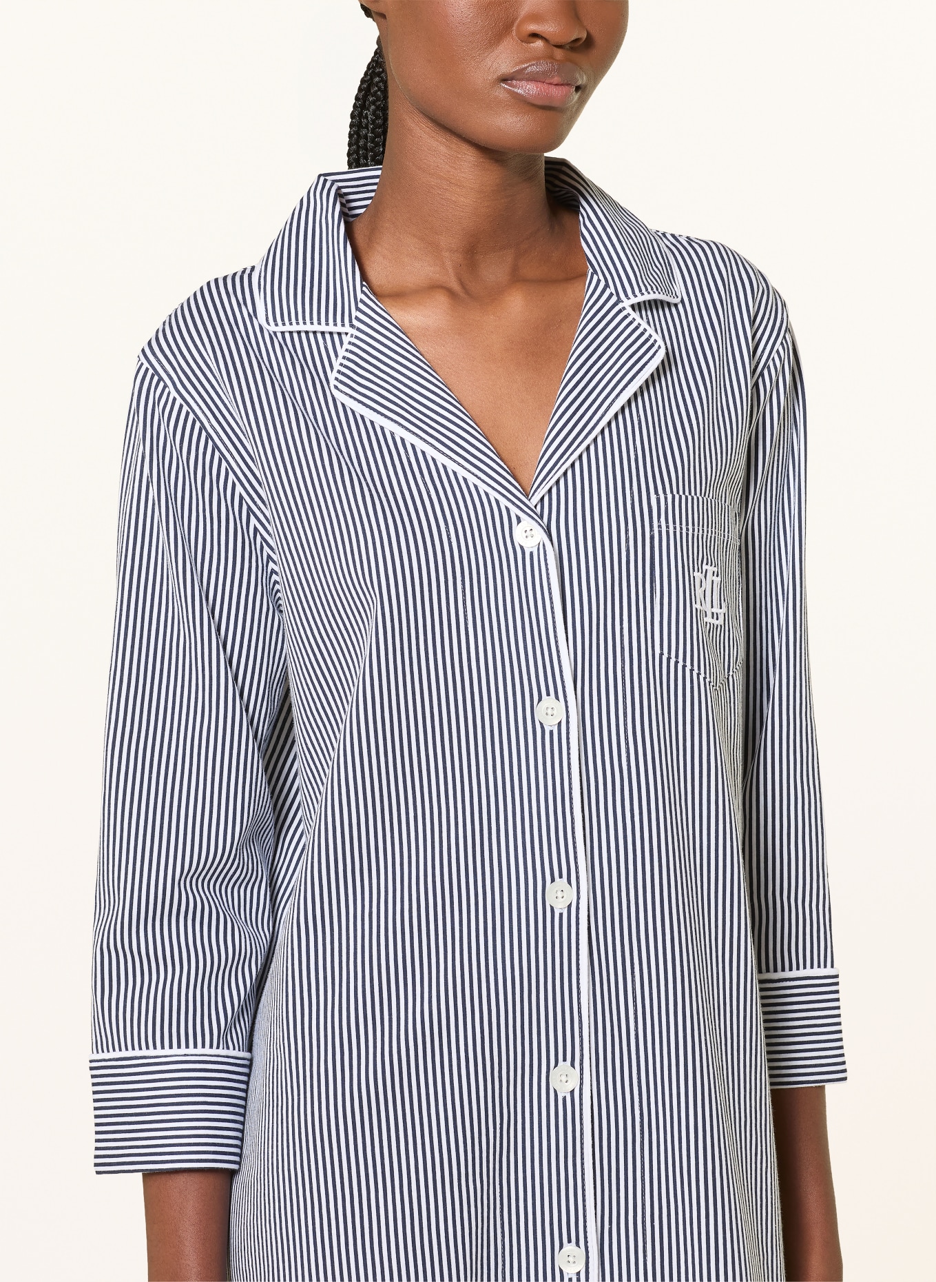 LAUREN RALPH LAUREN Koszula nocna z rękawami 3/4: GRANATOWY / BIAŁY