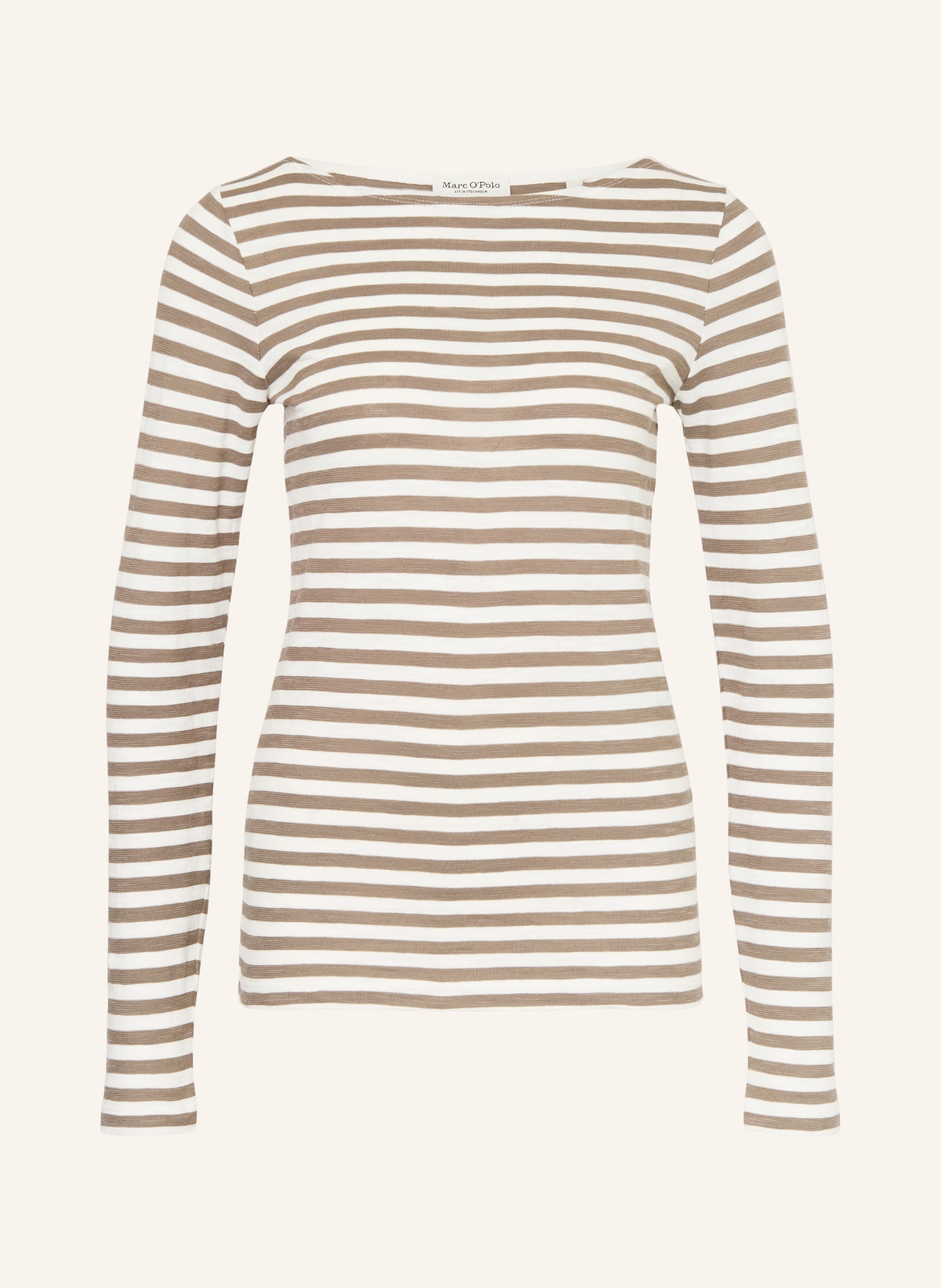 Marc O'Polo Tričko s dlouhým rukávem: BÍLÁ / HNĚDÁ