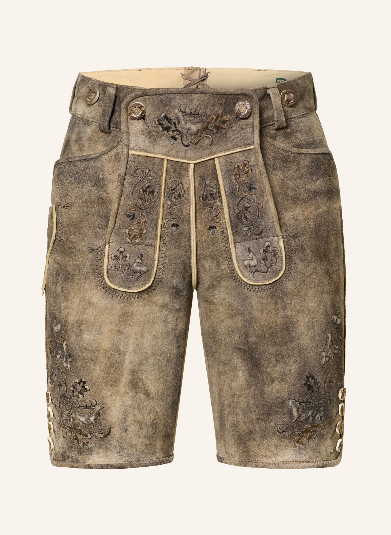 BECKERT Kožené krojové kalhoty BISCHOFSWIESEN: HNĚDÁ / ČERNOŠEDÁ