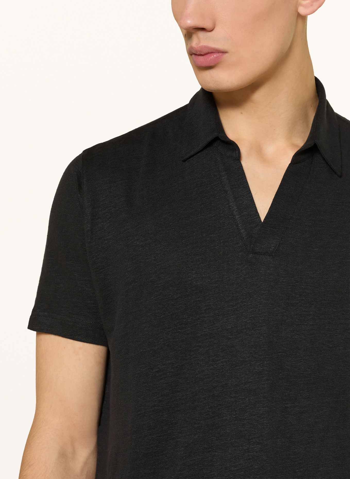 Stefan Brandt Žerzejová polokošile ze lnu: ČERNÁ