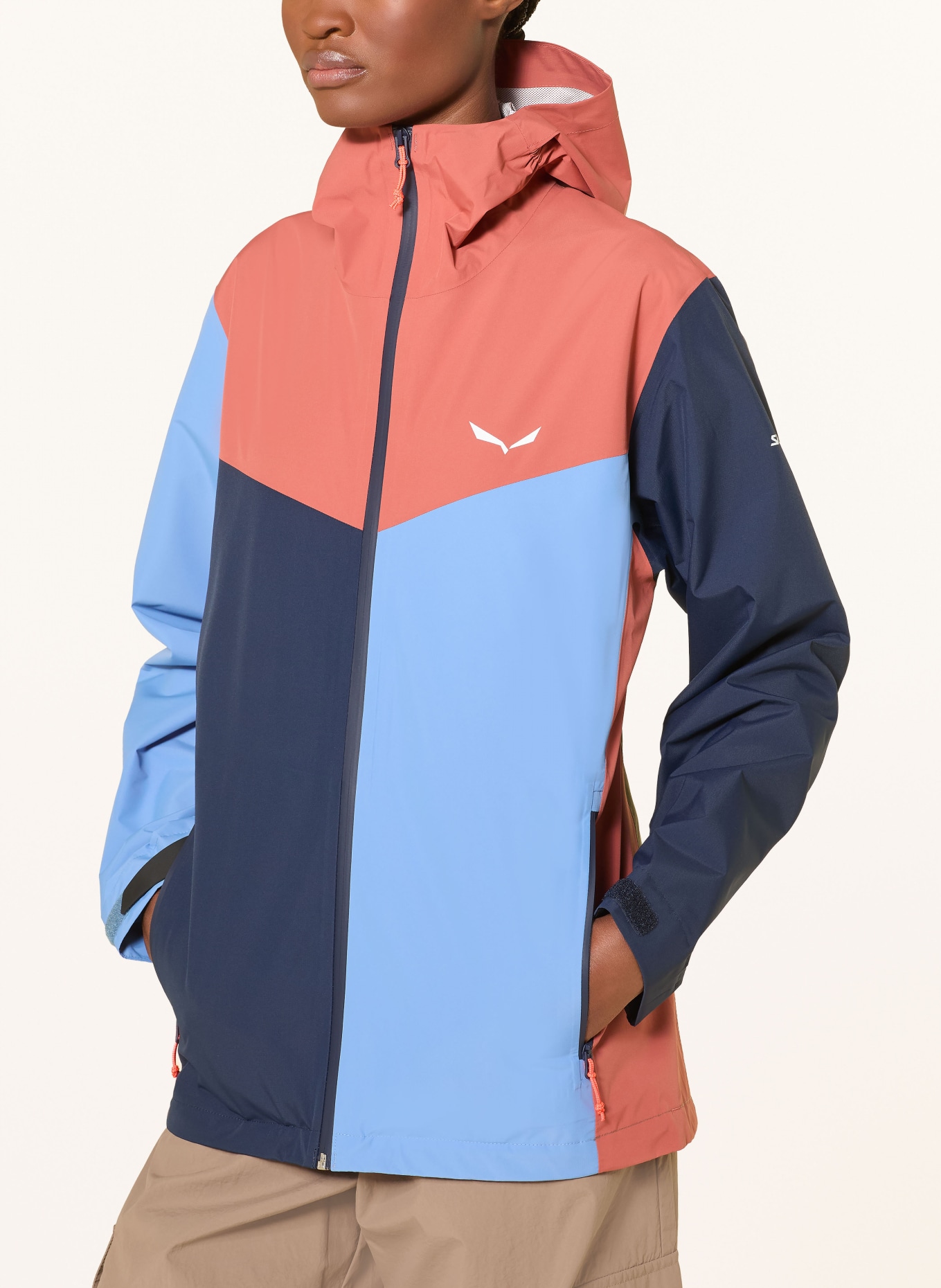 SALEWA Hardshellová bunda PUEZ 2.5L PTX: TMAVĚ MODRÁ / TMAVĚ ORANŽOVÁ / MODRÁ