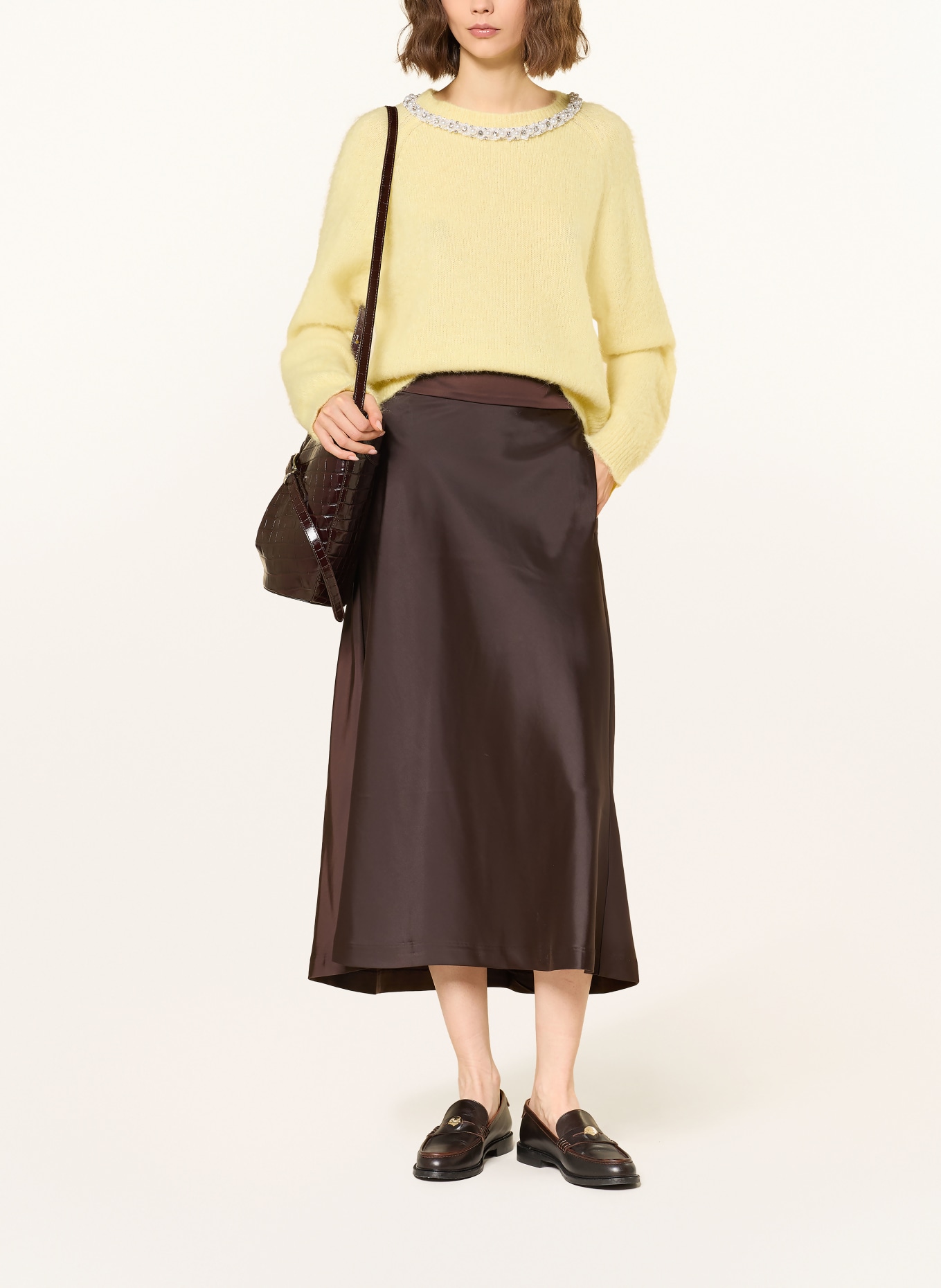 InWear Saténová sukně ZILKYIW: TMAVĚ HNĚDÁ