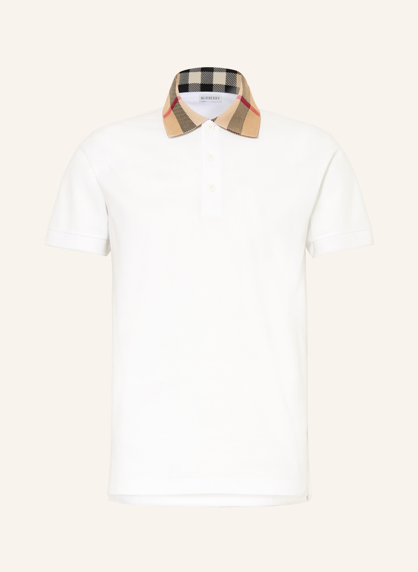 BURBERRY Polo piqué CODY: BLANC / COGNAC / NOIR